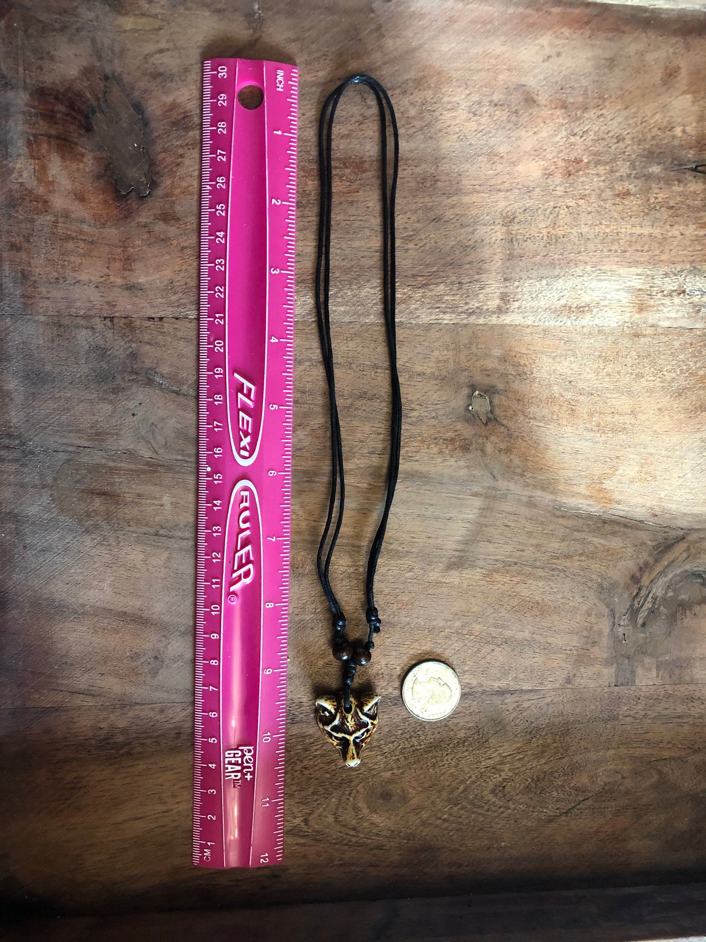 Naturalistic Styled Tribal Hand Crafted Bone and Resin Wolf or Dog Head Adjustable Necklace