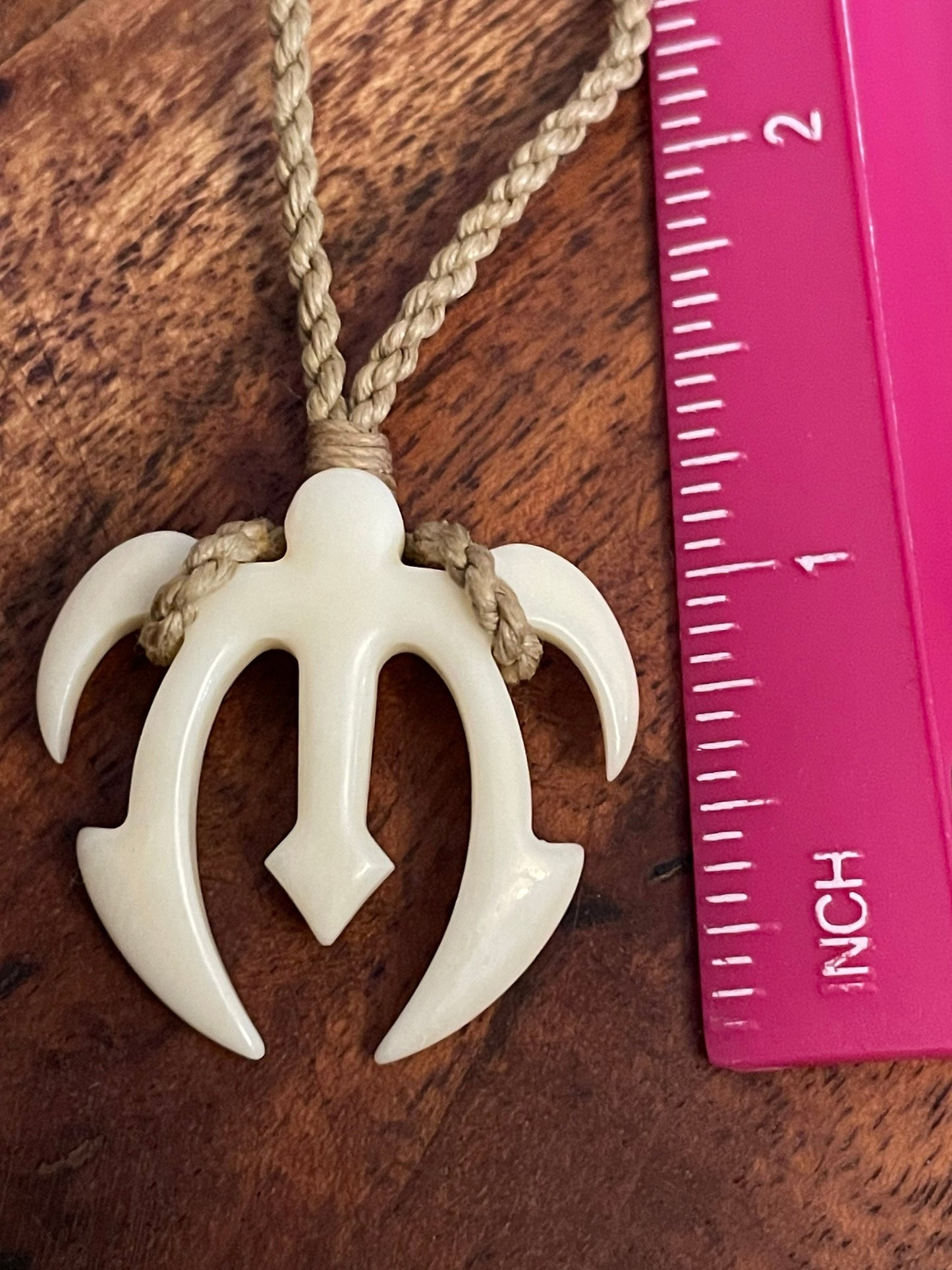 Triton Sea Turtle Hand Carved from Solid Buffalo Bone & Wrapped on Adjustable Surfer Cord