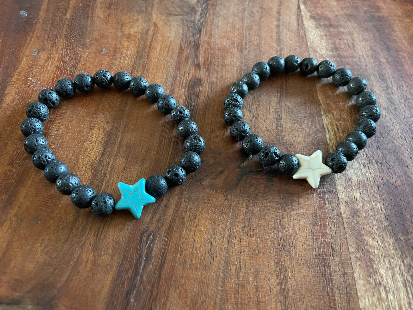 Authentic Lava Bead Elastic Bracelet with Starfish or  iʻa hōkū Clay Bead