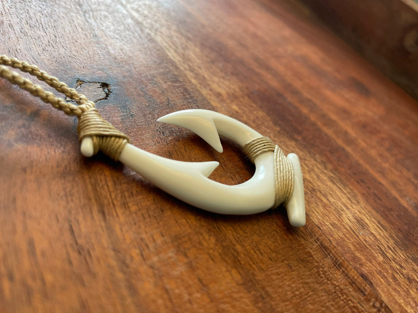 Masculine Surfer Cord Wrapped Makau or Fish Hook Adjustable Warrior Necklace