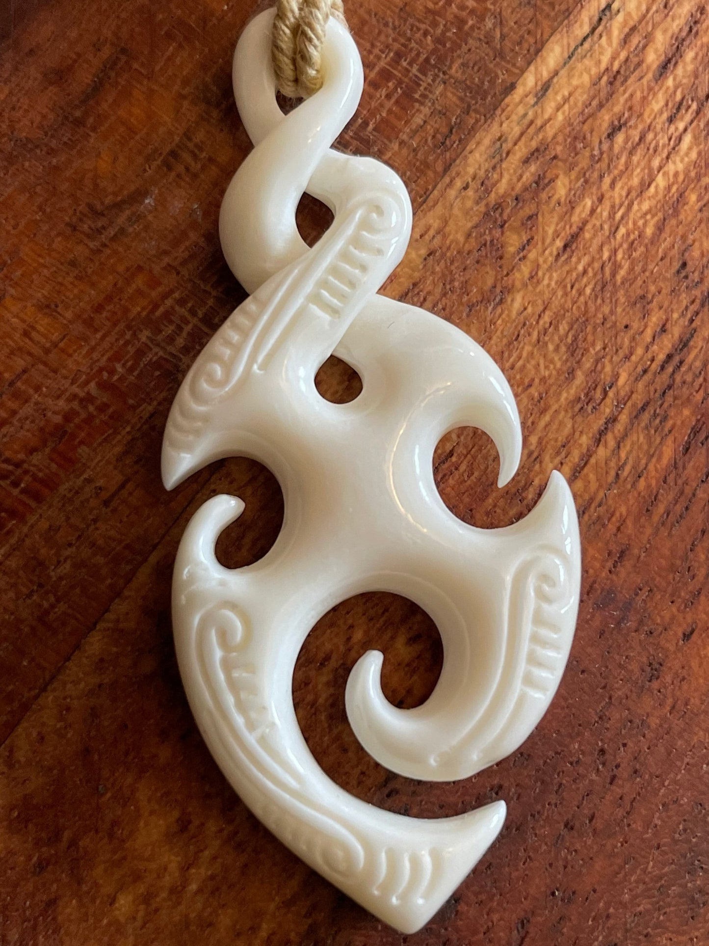 Hand Carved Buffalo Bone Pikorua Necklace, Adjustable Polynesian Jewelry