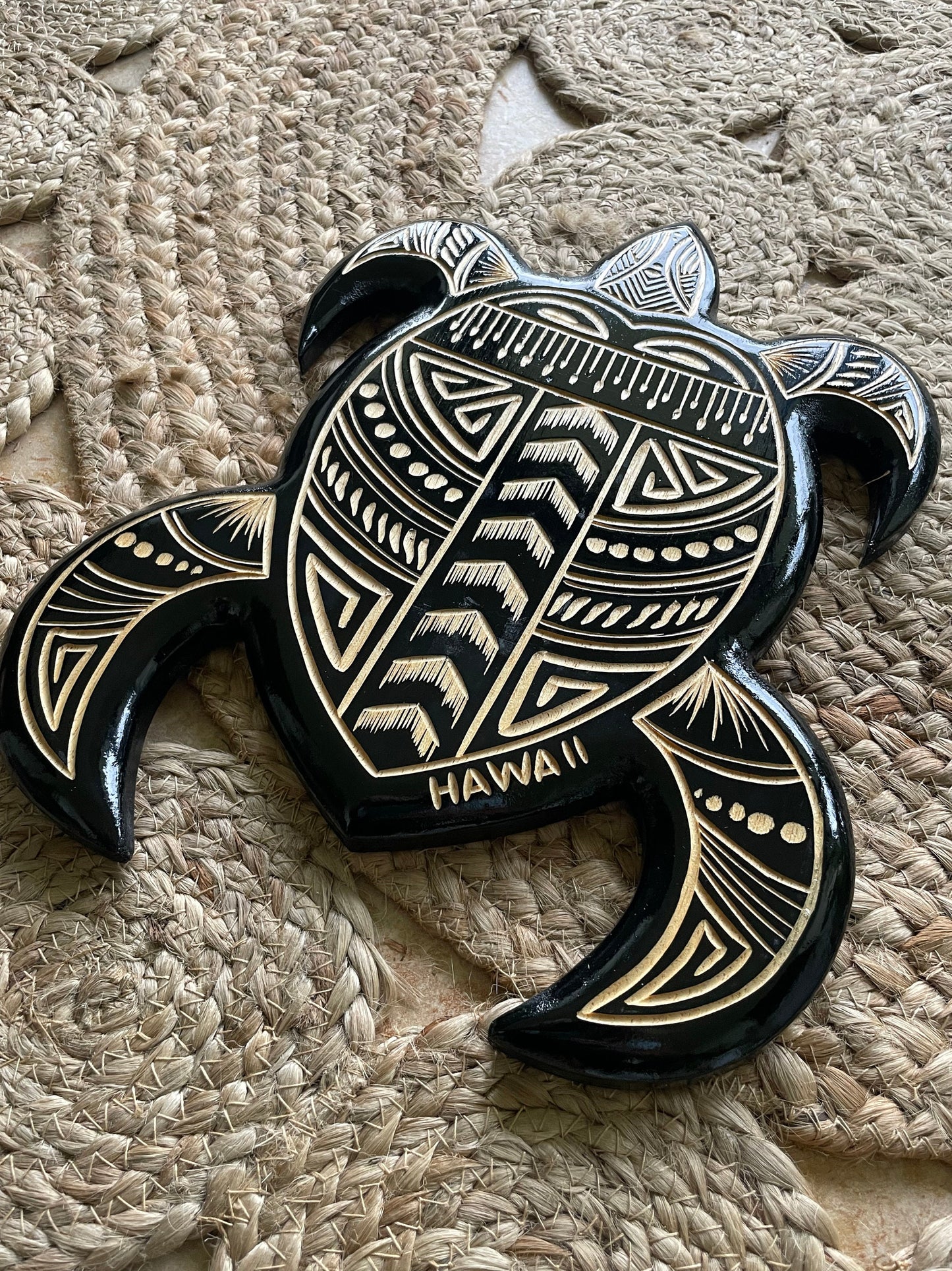 Hand Carved Wood Sea Turtle Wall Art – Polynesian Honu Decor