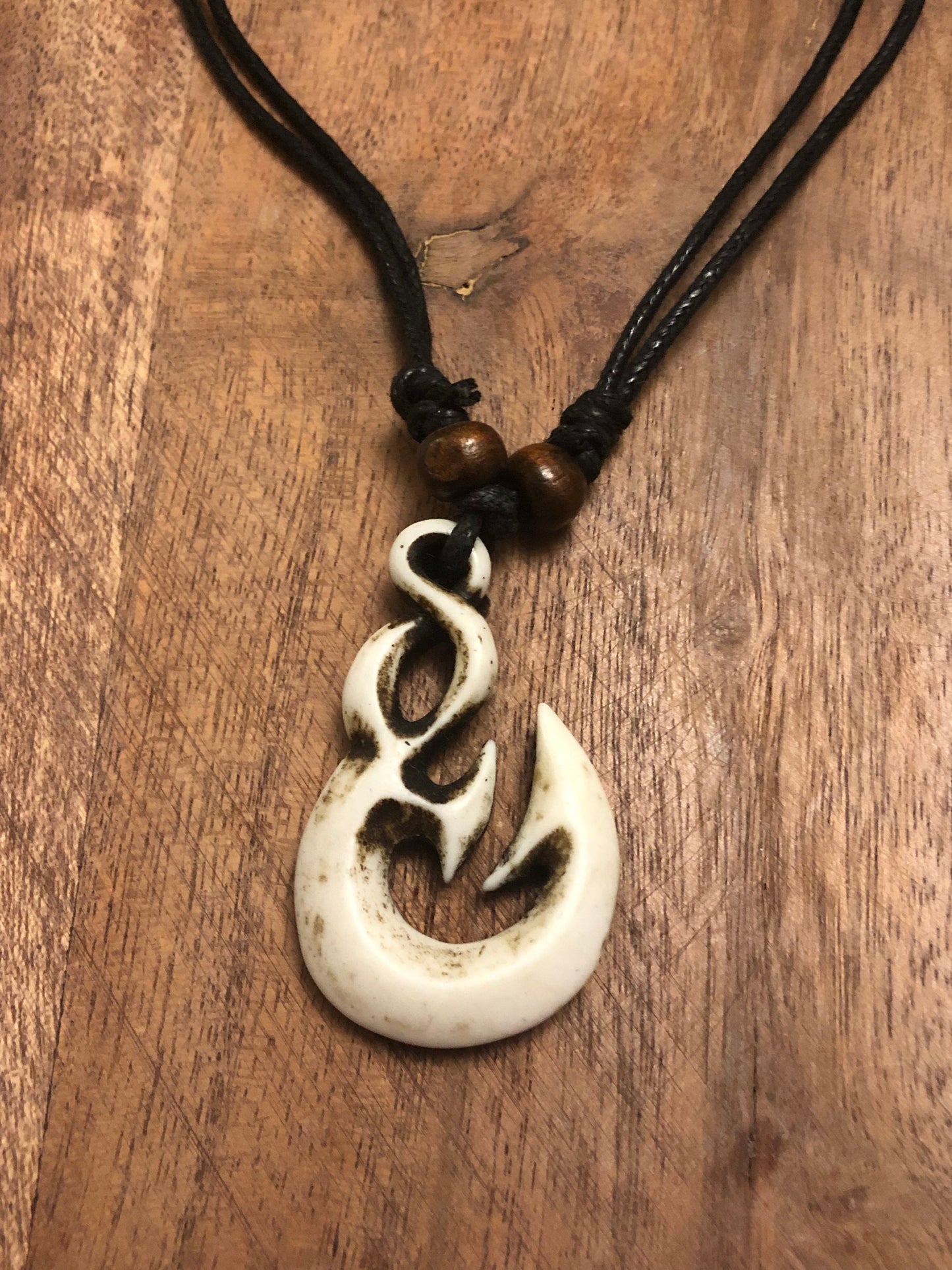 Authentically Handcrafted Polynesian Makau Fish Hook Adjustable Bone Necklace