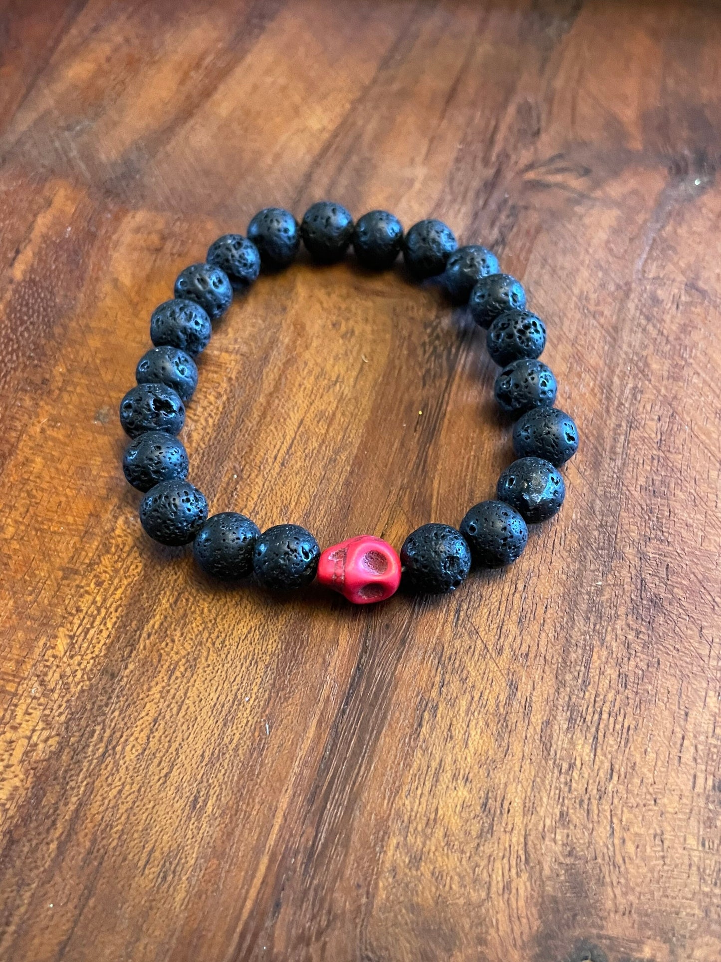 Unique Authentic Lava Bead Skull Elastic Bracelets in Multiple Colors