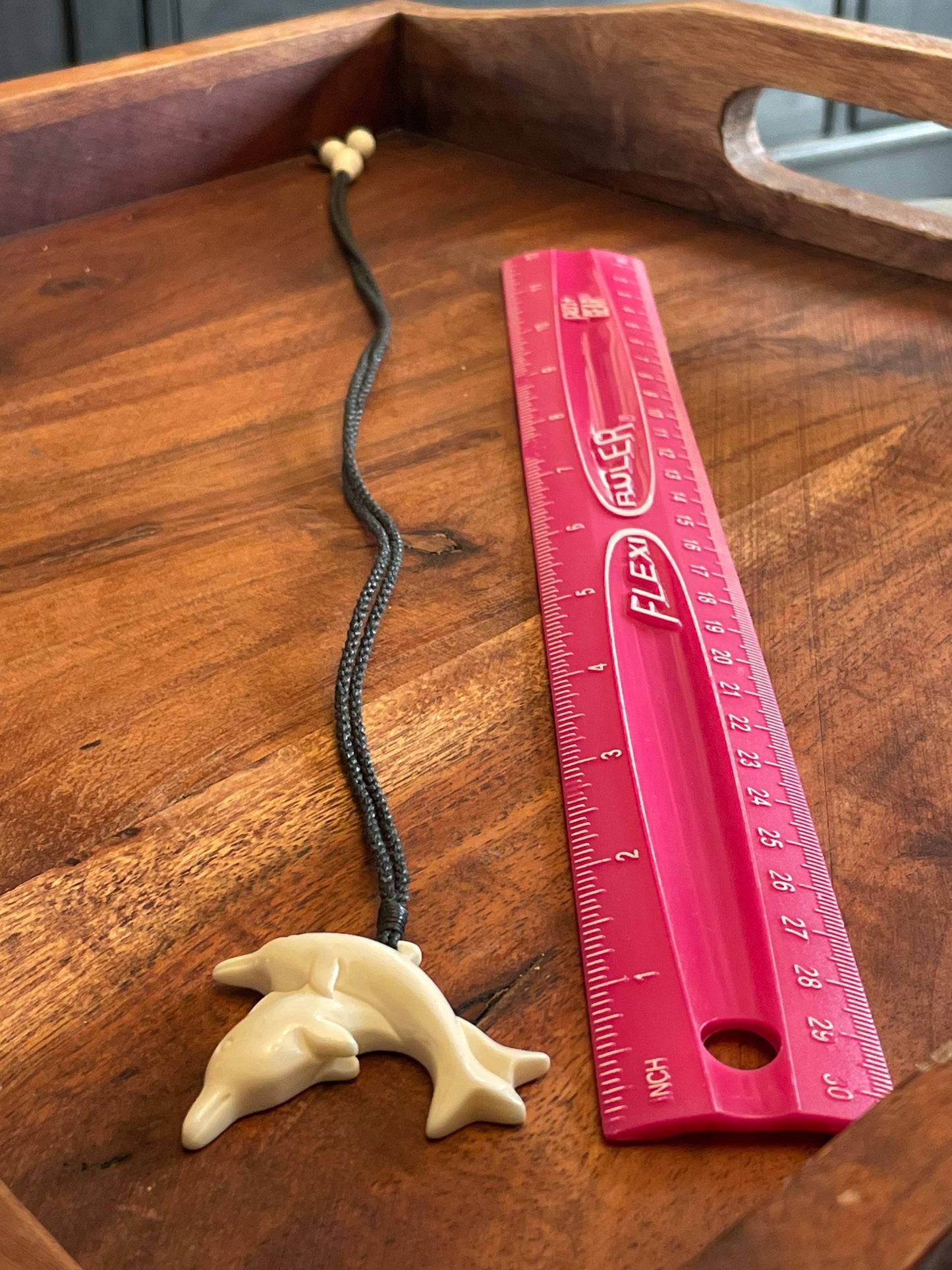 Sweet Set of Hand Carved Solid Bone Polynesian Dolphins Adjustable Necklace