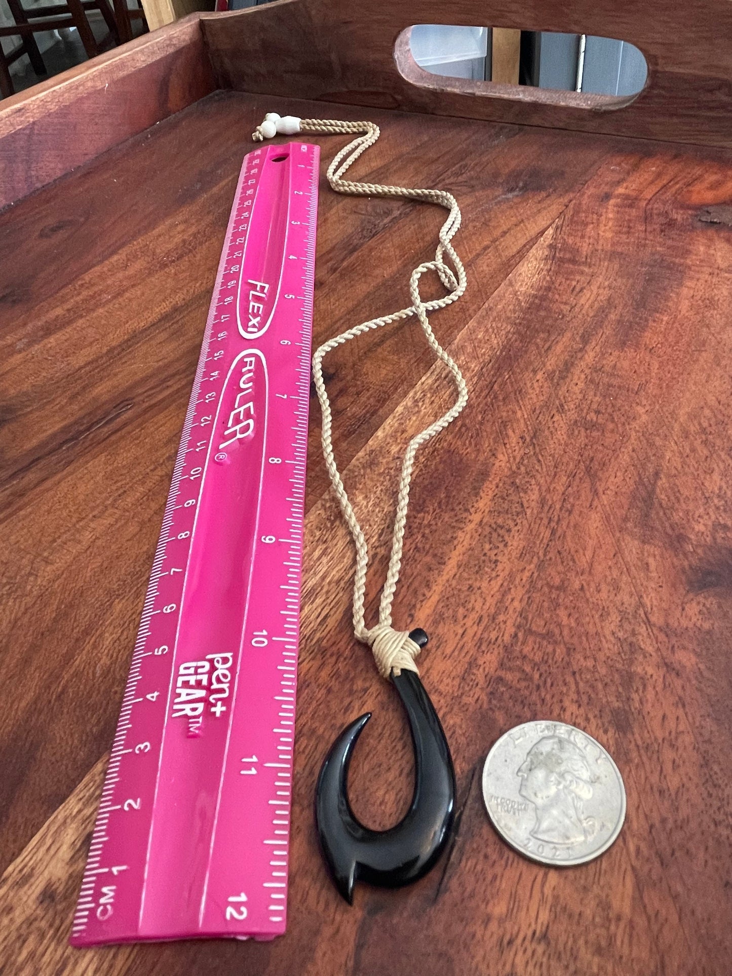 Hand Carved Buffalo Bone Hei Makau Necklace - Micronesian/ Polynesian Fish Hook Pendant