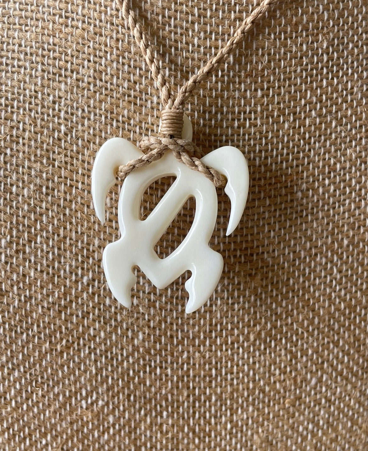 Diver’s Hand Carved Solid Bone Polynesian & Micronesian Dive Flag Turtle Necklace