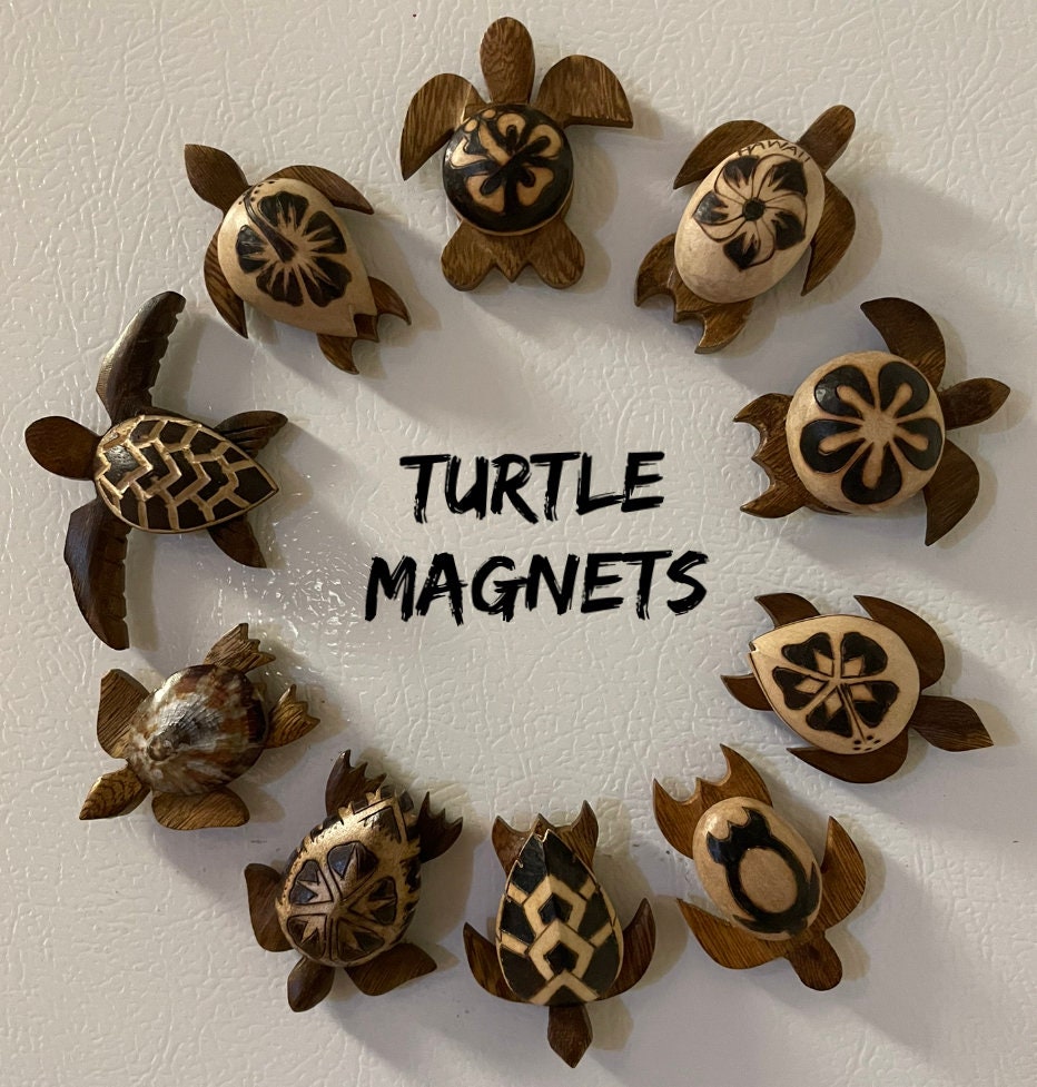 Handmade Wood Honu Magnet - Polynesian Sea Turtle Fridge Decor