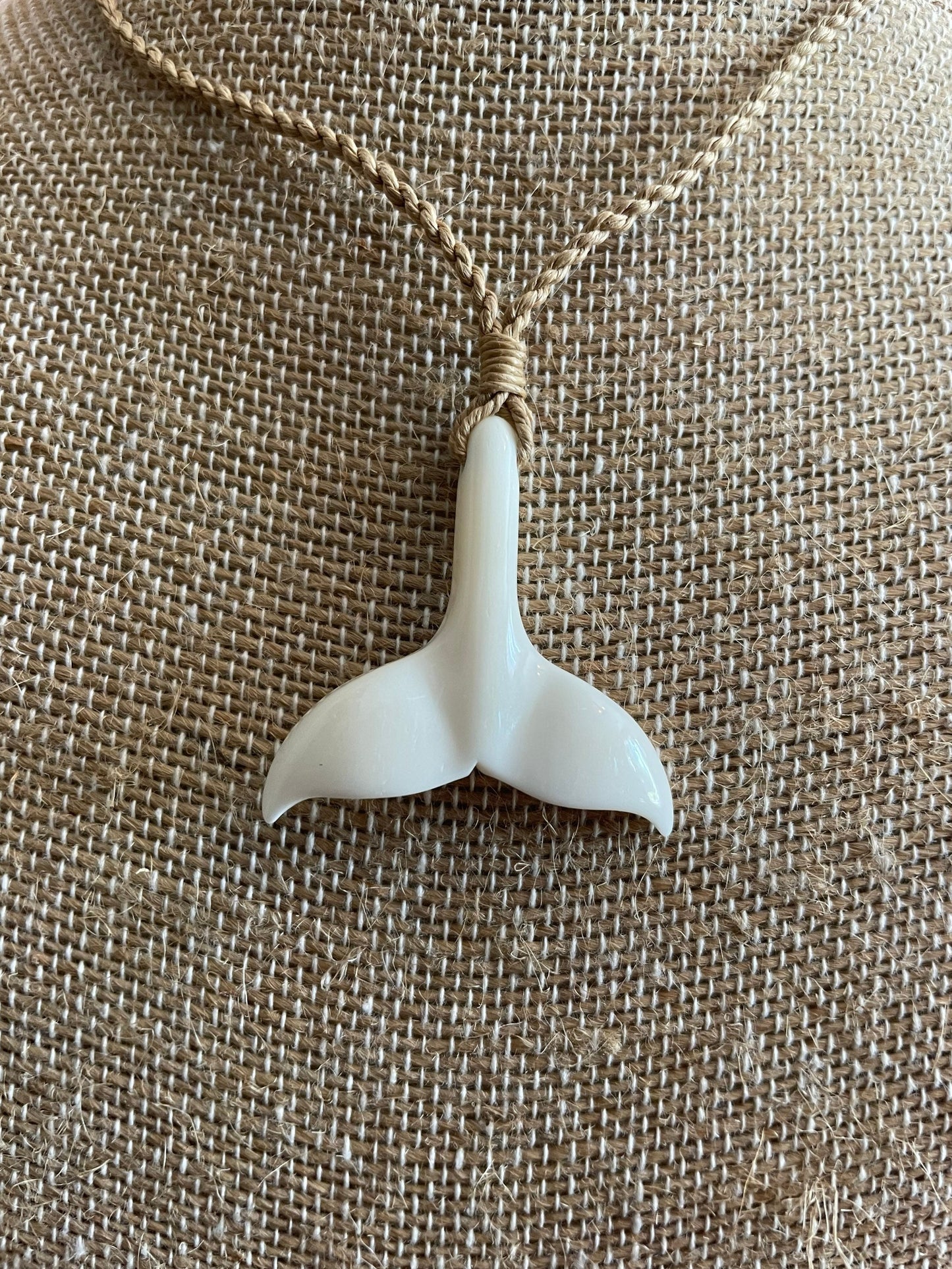 Hand Carved Bone Whale Tail Necklace - Polynesian Tribal Pendant