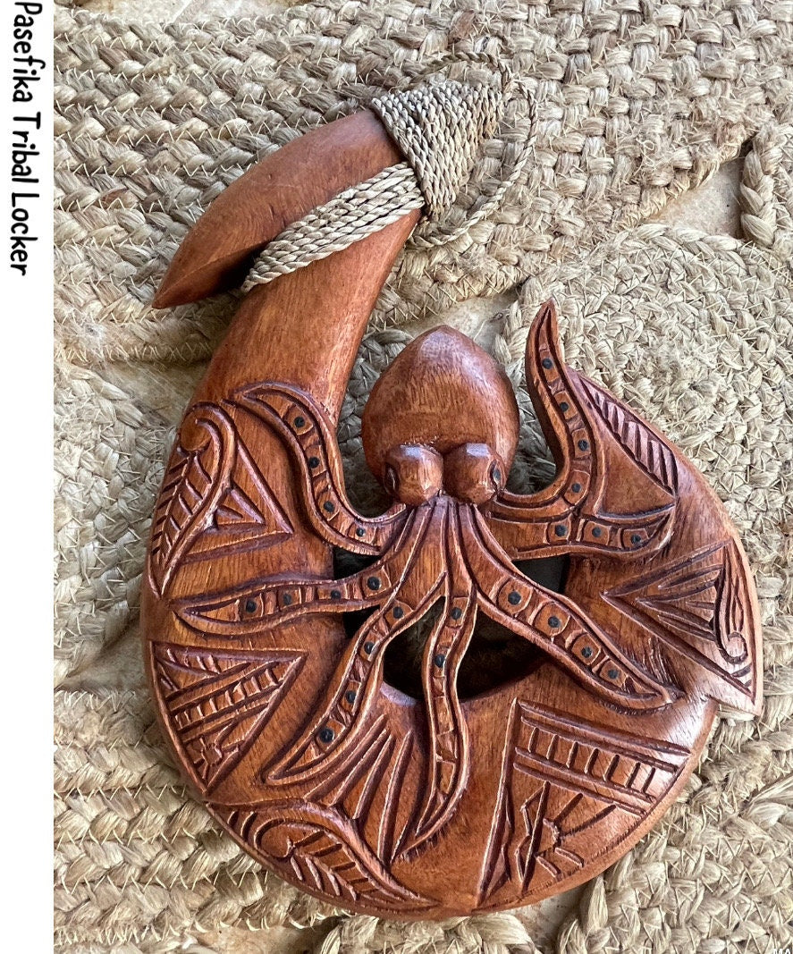 Hand-Carved Wood Makau – Polynesian Octopus Tribal Decor