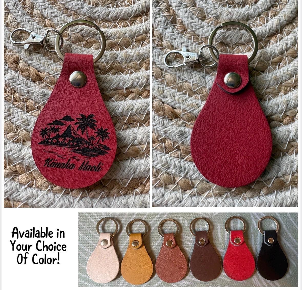 Leather Engraved Hawaiian Keychains with Swivel Metal Clip - Personalization Available