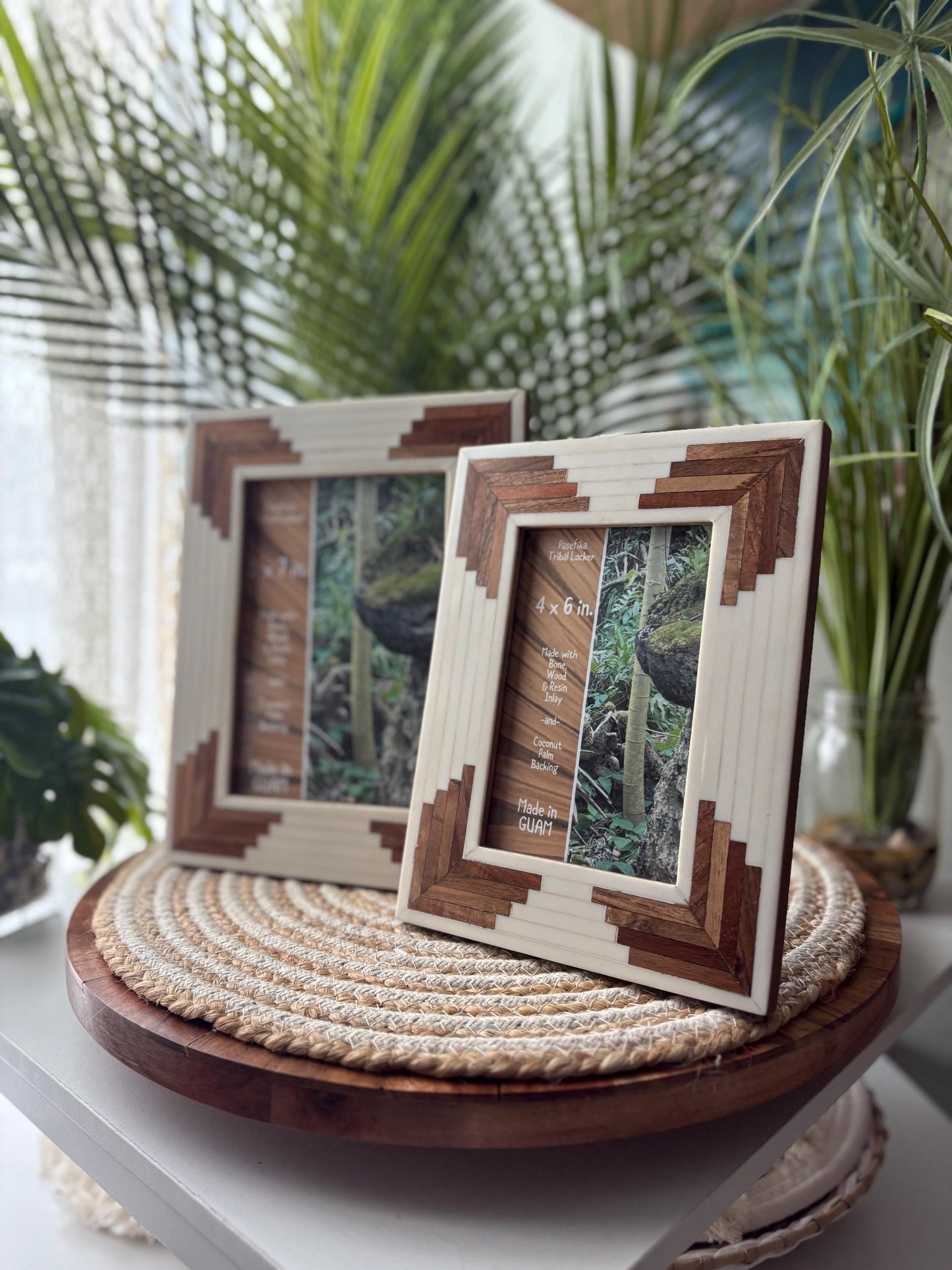 Polynesian Bone & Wood Inlay Picture Frame - 4x6 and 5x7 Unique Design