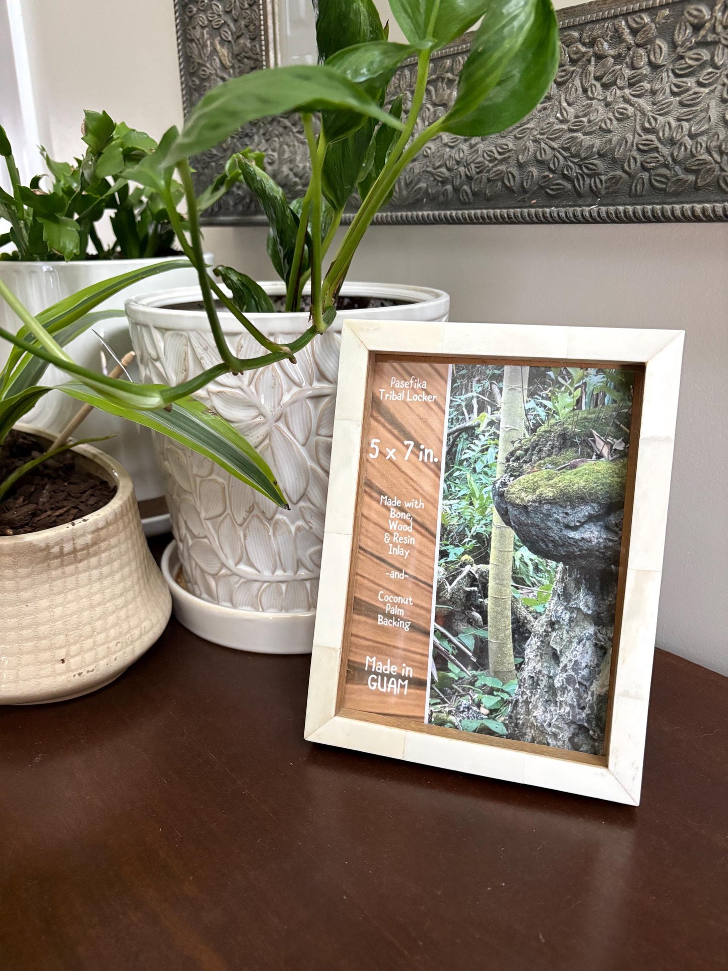 Polynesian Wood & Bone Inlay 5x7 Picture Frame