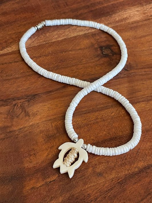 Polynesian Litub Shell Necklace – Hand Carved Bone Turtle Pendant