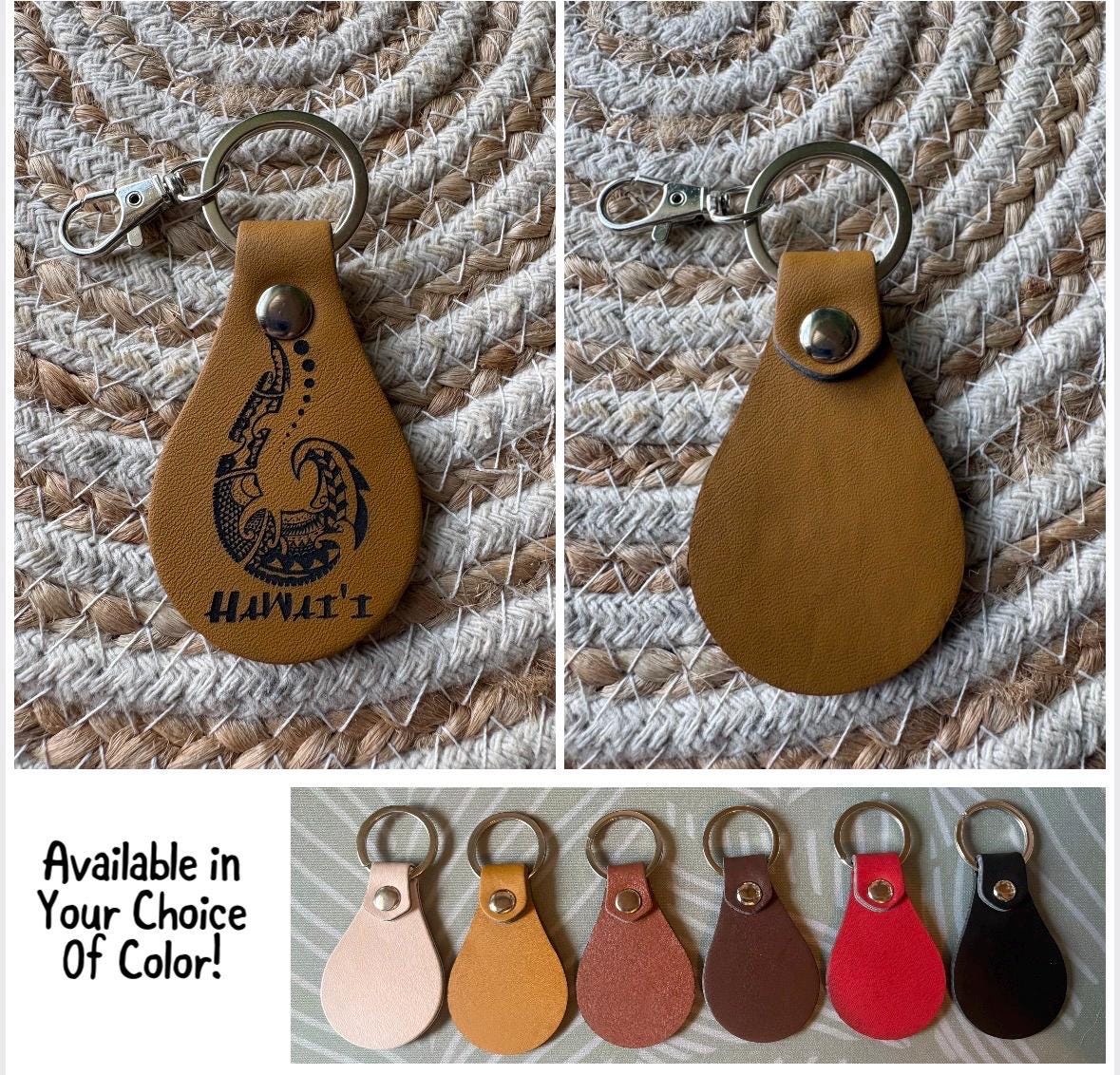 Leather Engraved Hawaiian Keychains with Swivel Metal Clip - Personalization Available
