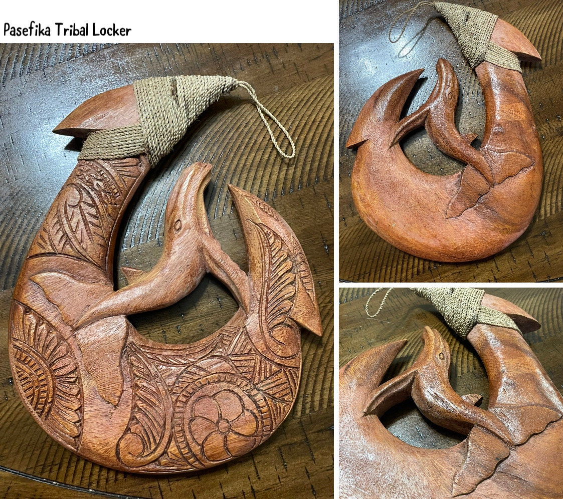 Hand-Carved Sea Hibiscus Wood Makau – Whale Center, Traditional Tribal Design
