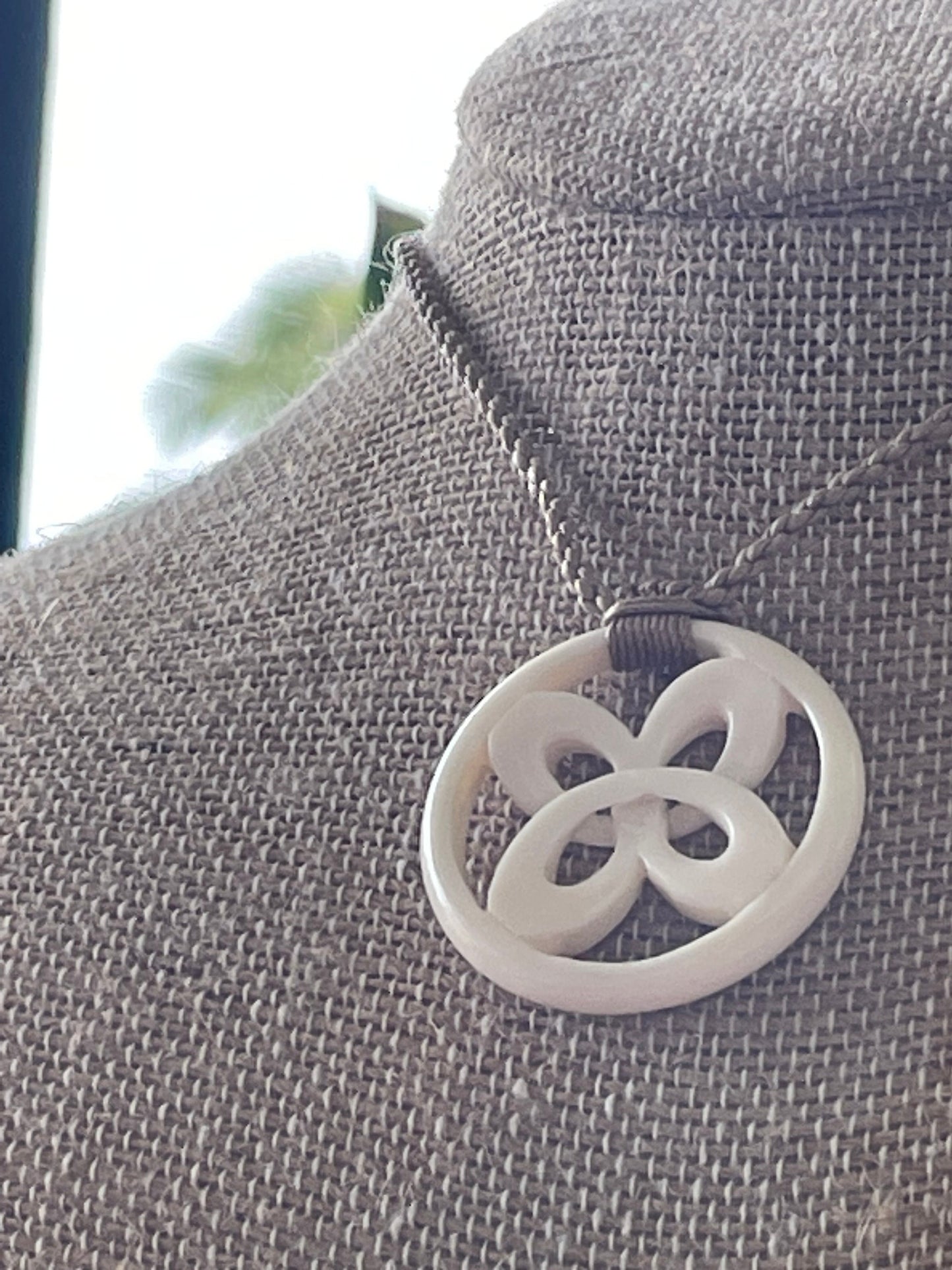 Hand Carved Buffalo Bone Polynesian Necklace – Adjustable Clover Pendant