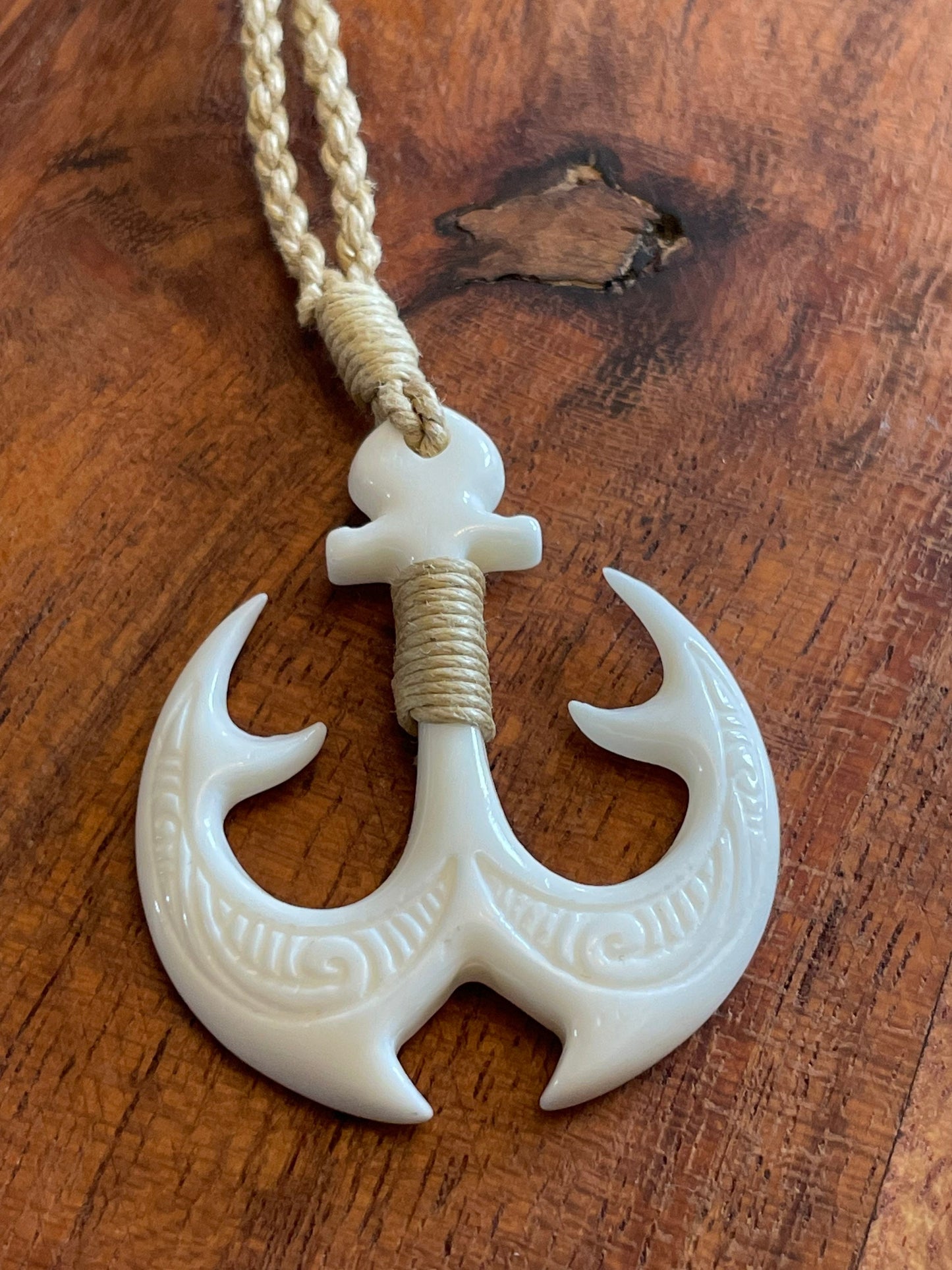 Security Anchor - Hand Carved and Engraved Solid Bone Anchor Adjustable Necklace- Protection