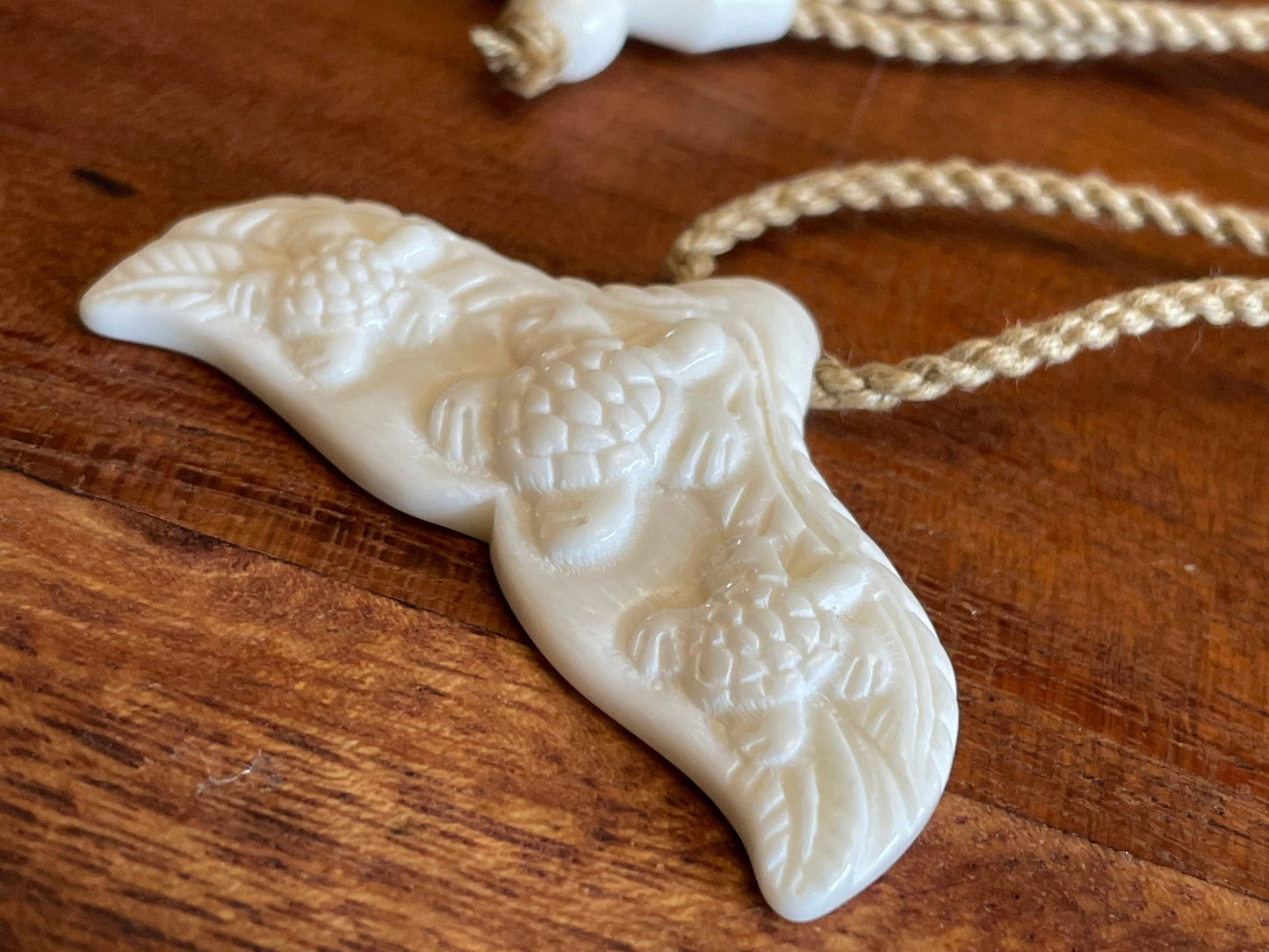 Hand Carved Bone Whale & Turtle Polynesian Necklace