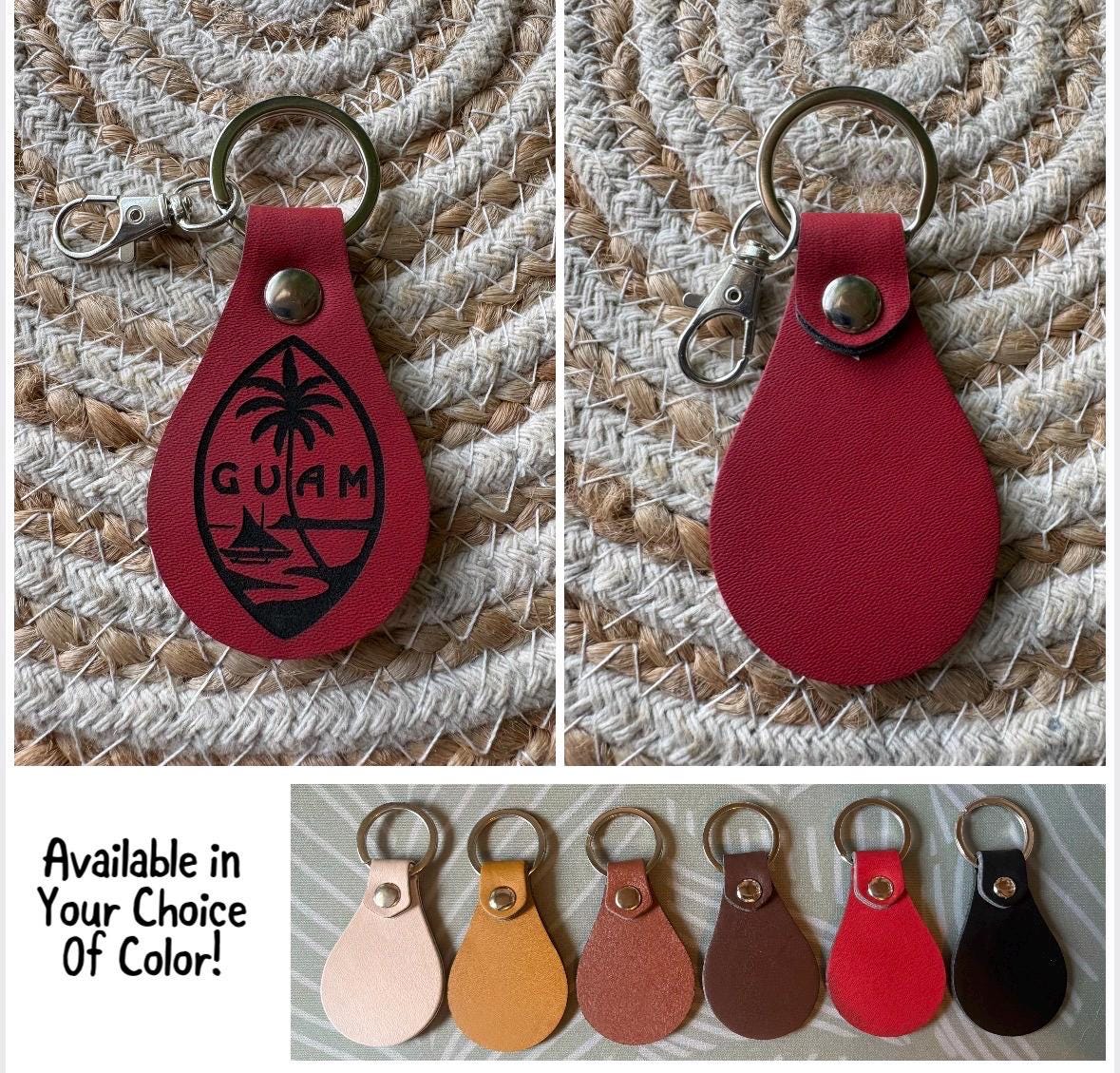Leather Engraved Guam Keychains with Swivel Metal Clip - Personalization Available!