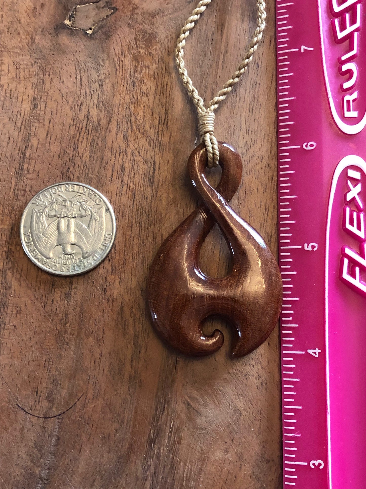 Nautical Tribal Solid Koa Wood Handcarved Pikorua or Infinity Symbol Adjustable Necklace