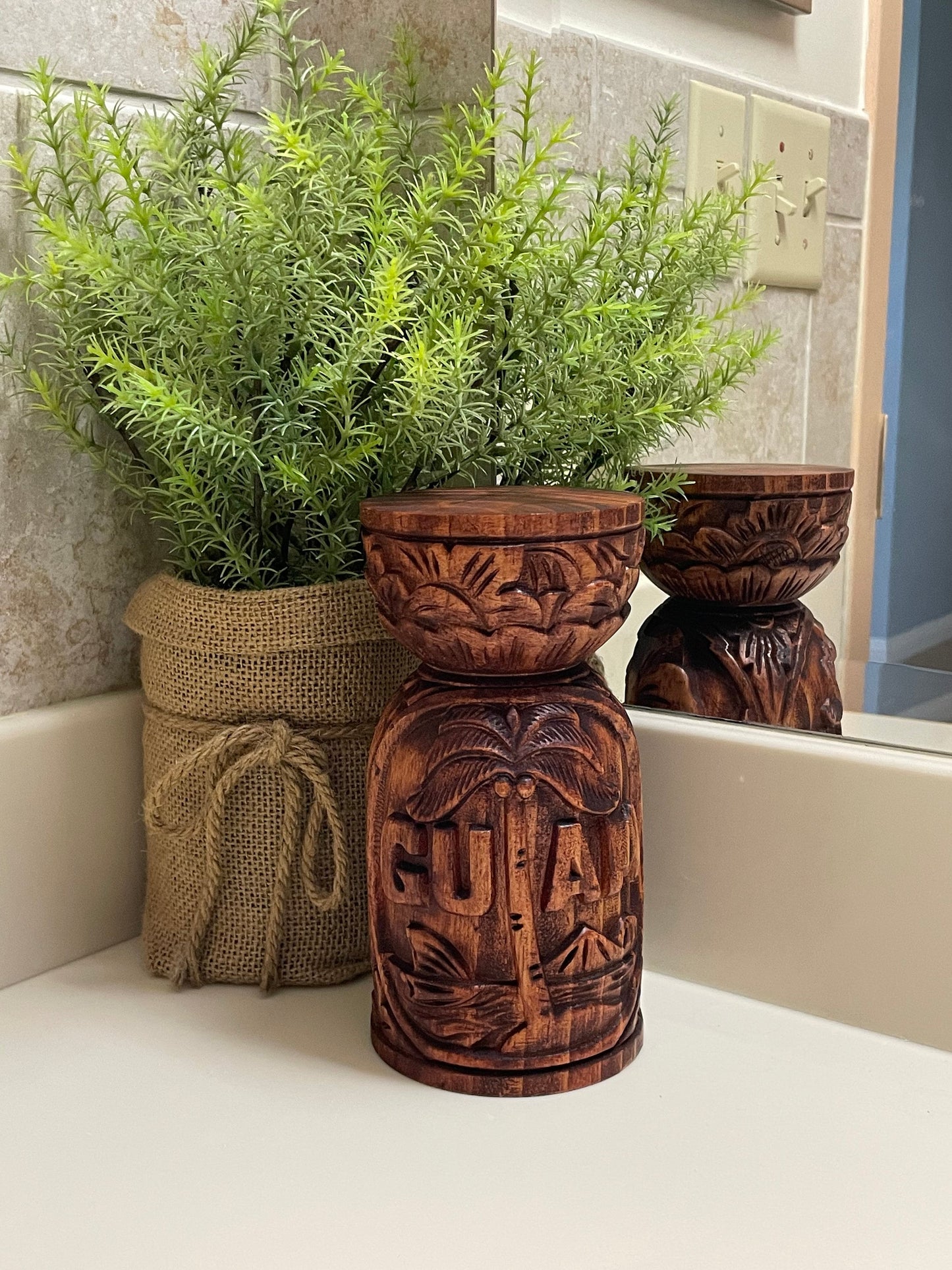 Chamorro Latte Stone Decor - Hand Carved Albesia Wood, Guam Souvenir