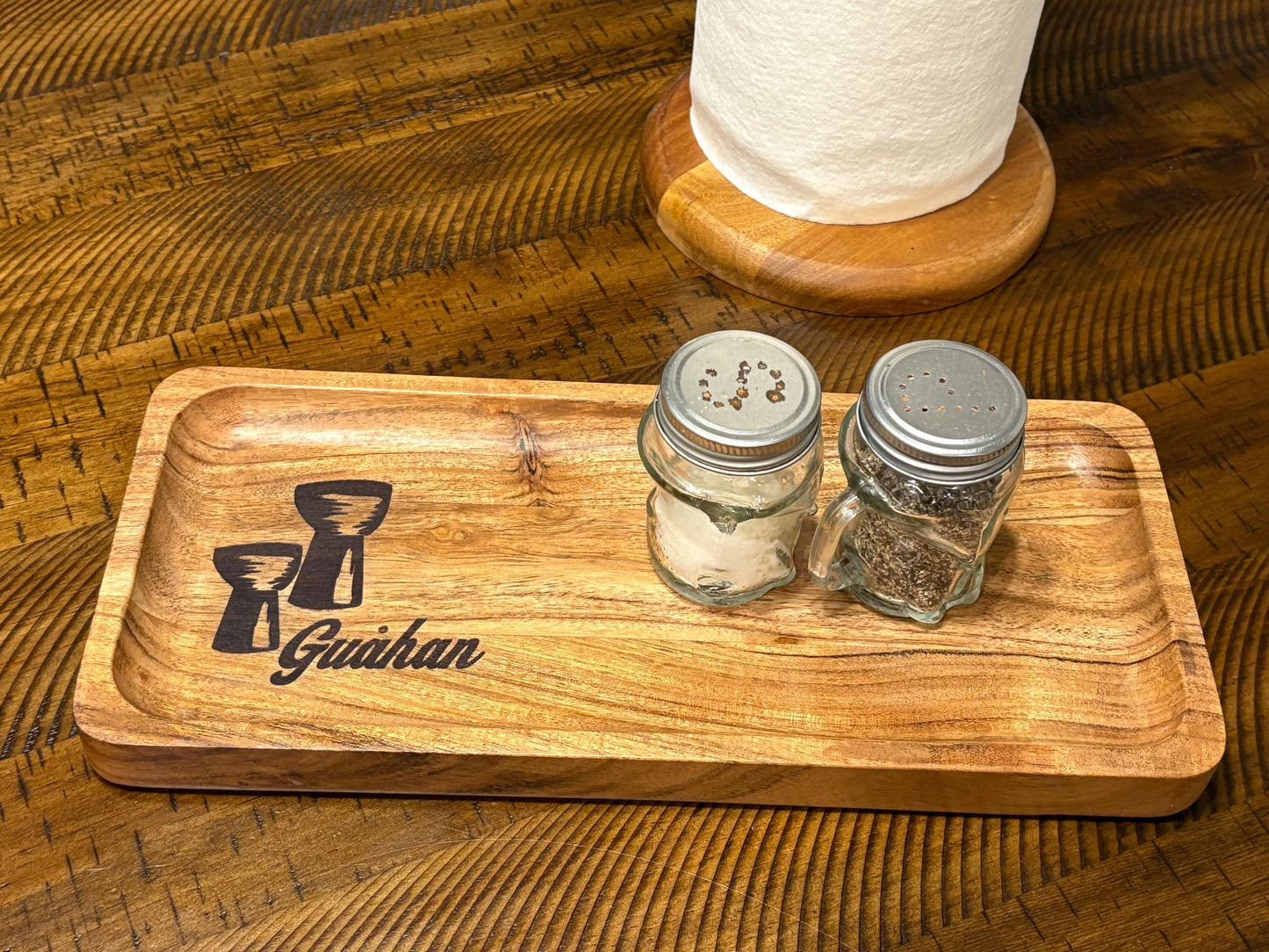 Chamorro Latte Stone Teak Tray: Guahan Engraved Wood Dish
