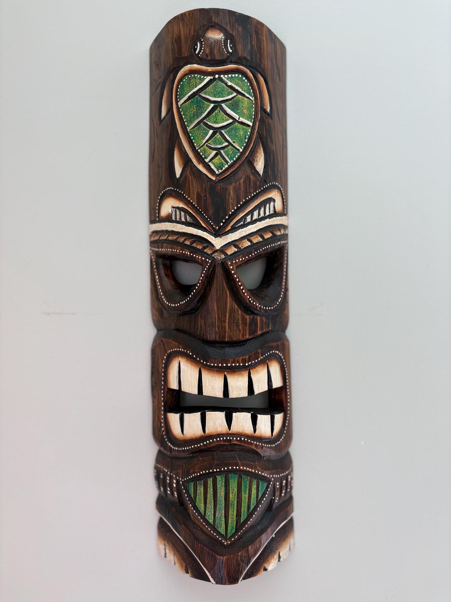 Sea Turtle Hawaiian Tiki Handcarved and Handpainted Light Weight Teakwood