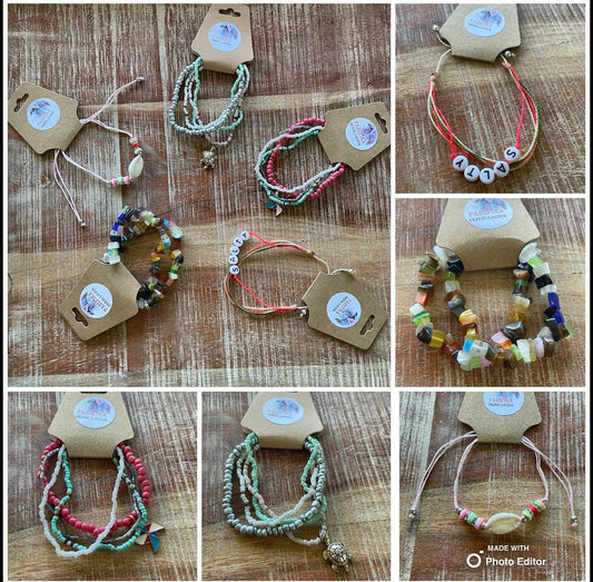 Handmade Boho Beaded Bracelet Set – Lava Stone, Seashell Accents