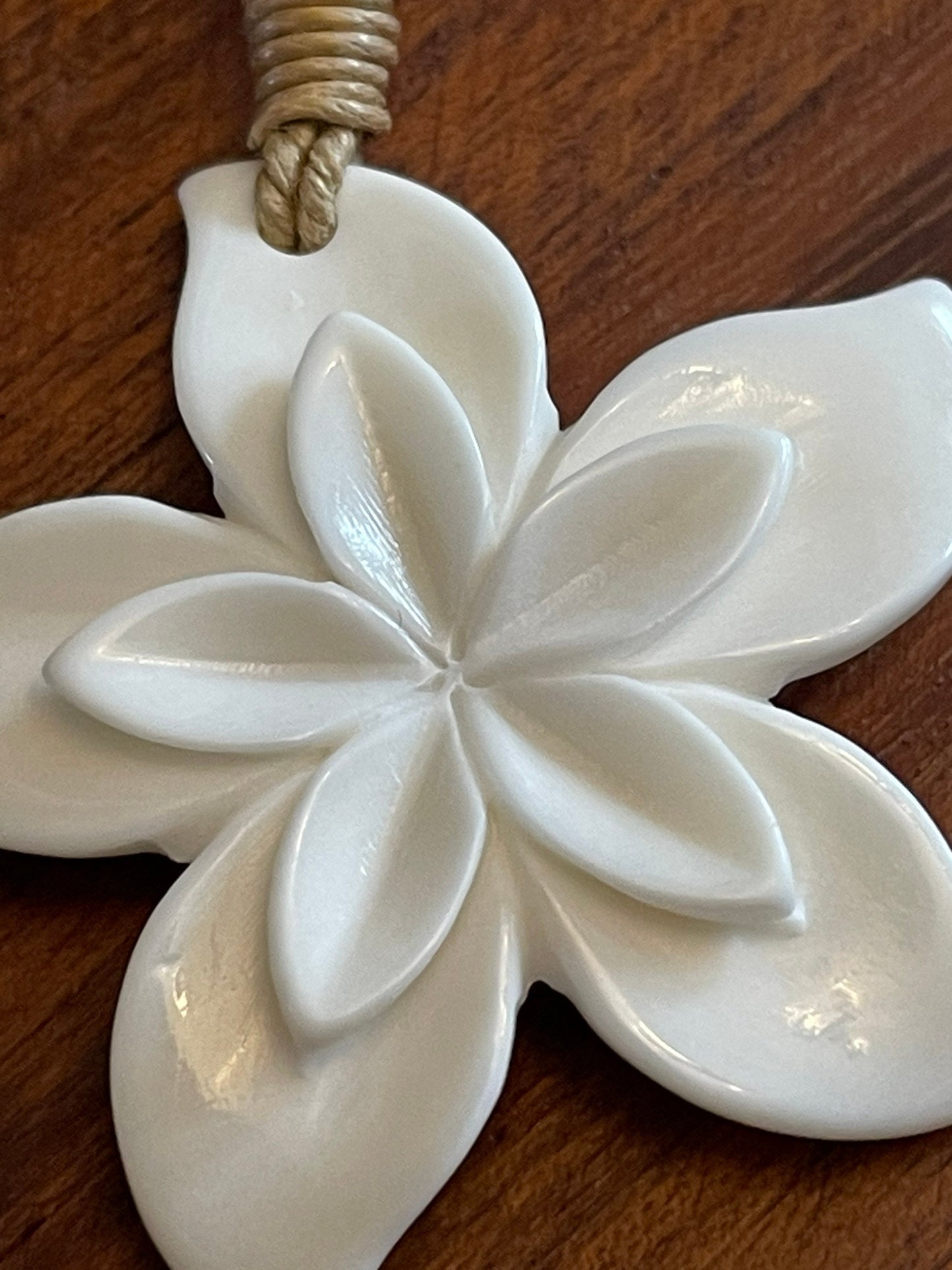 Hand Carved Bone Plumeria Necklace: Polynesian Boho Jewelry