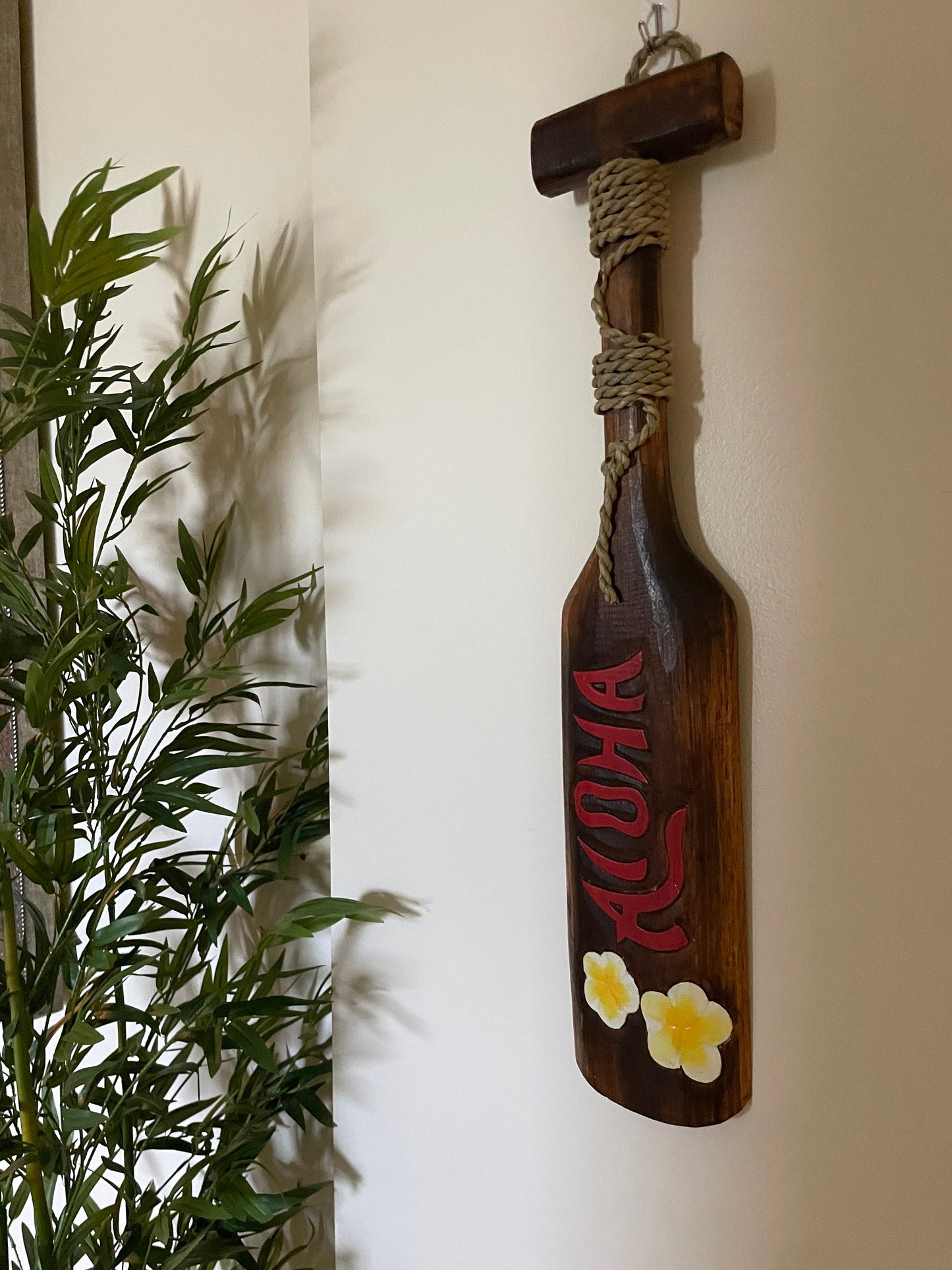 Solid Wood Hand Carved and Painted Aloha Hawaiian Paddle Wall Art