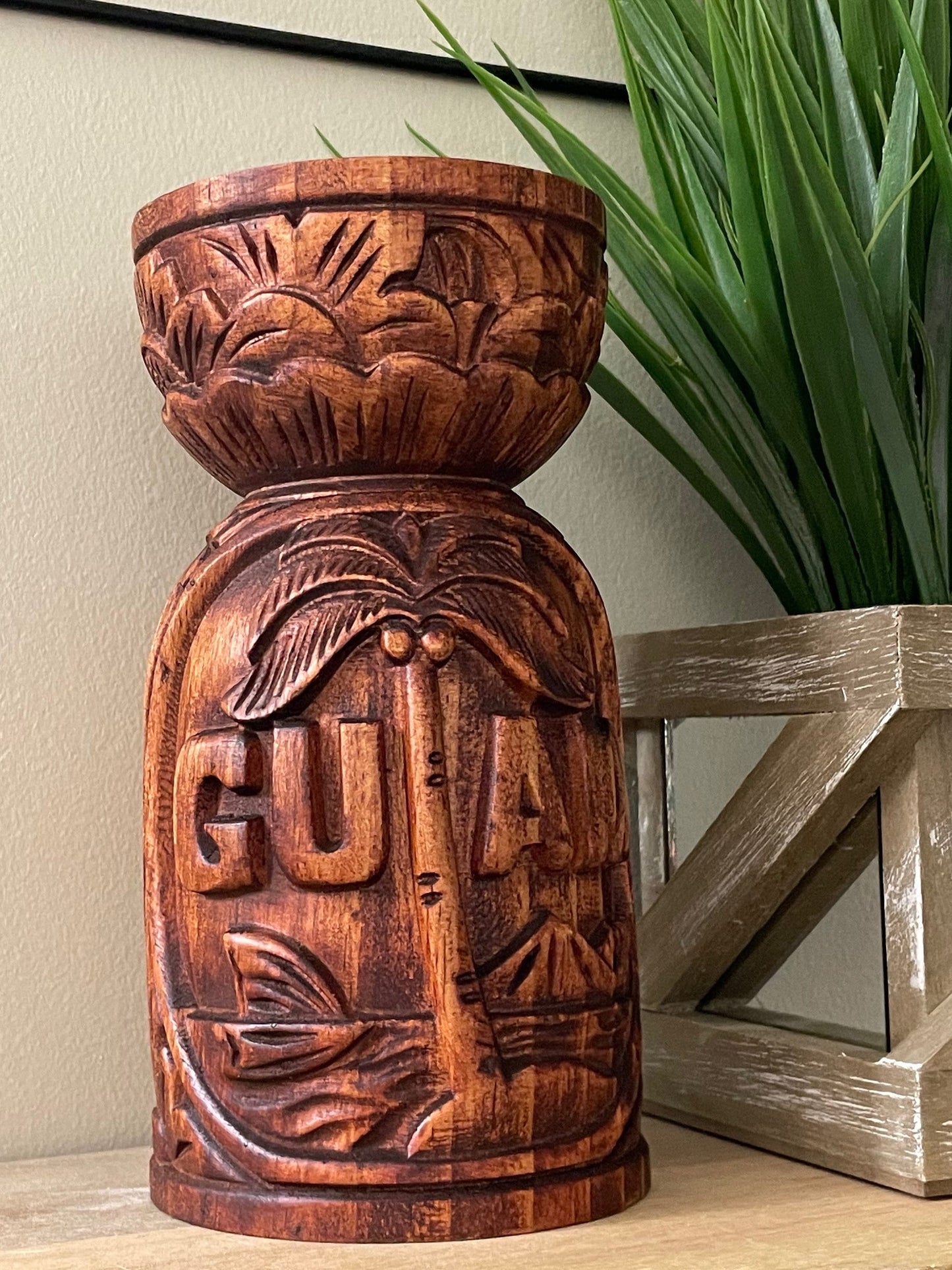 Chamorro Latte Stone Decor - Hand Carved Albesia Wood, Guam Souvenir