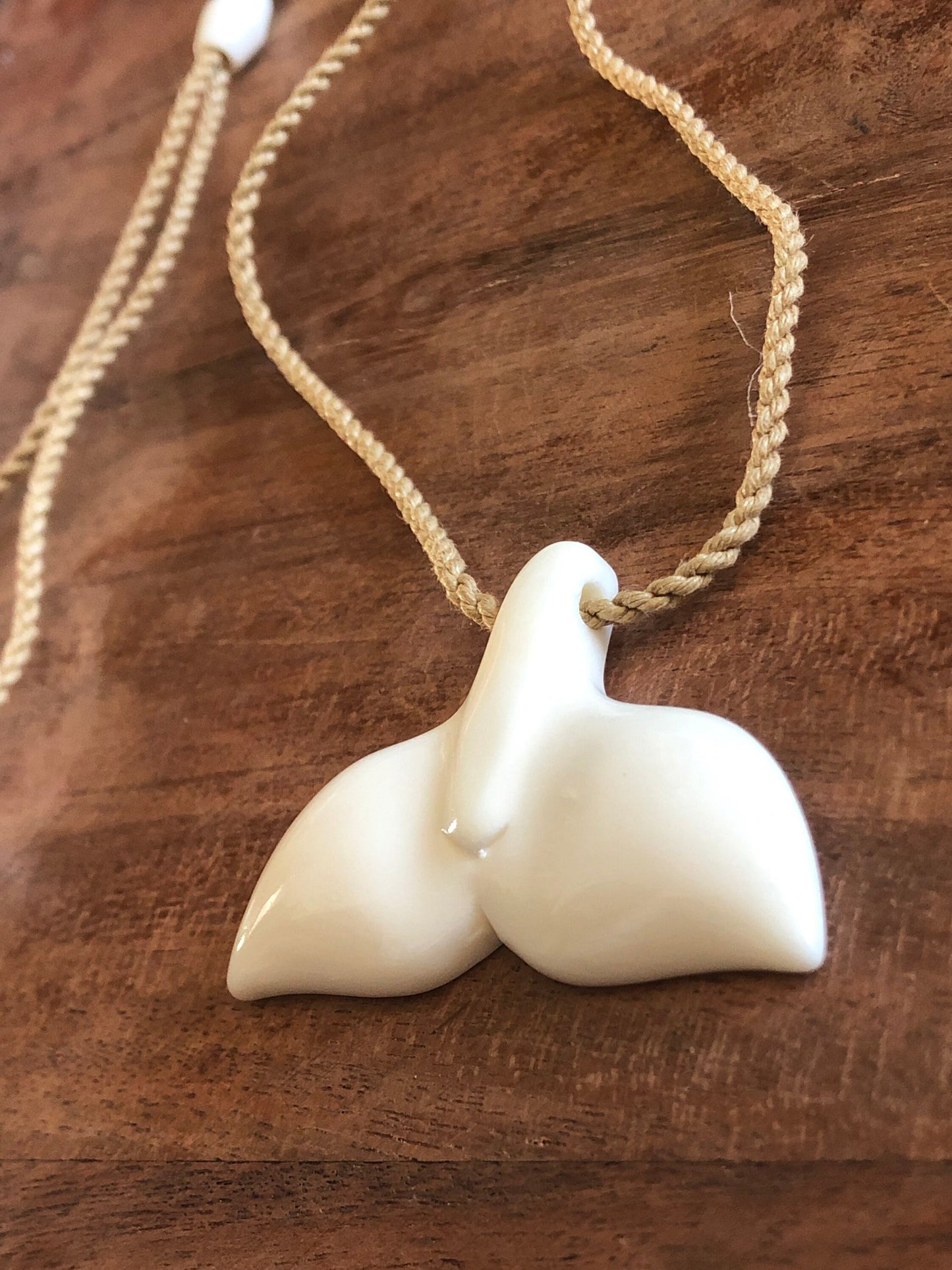 Solid Buffalo Bone Hand Carved Whale Tail Adjustable Necklace