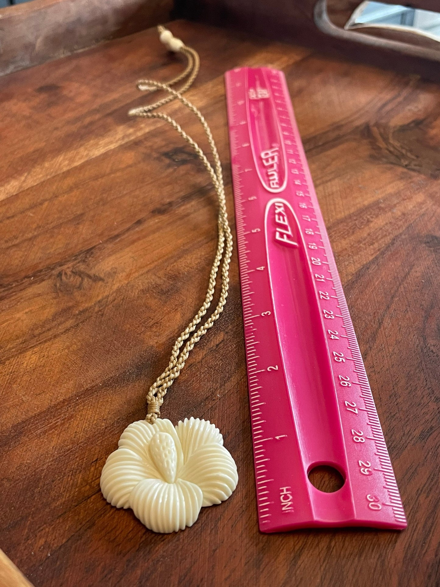 Hand Carved Bone Hibiscus Pendant: Polynesian Boho Necklace