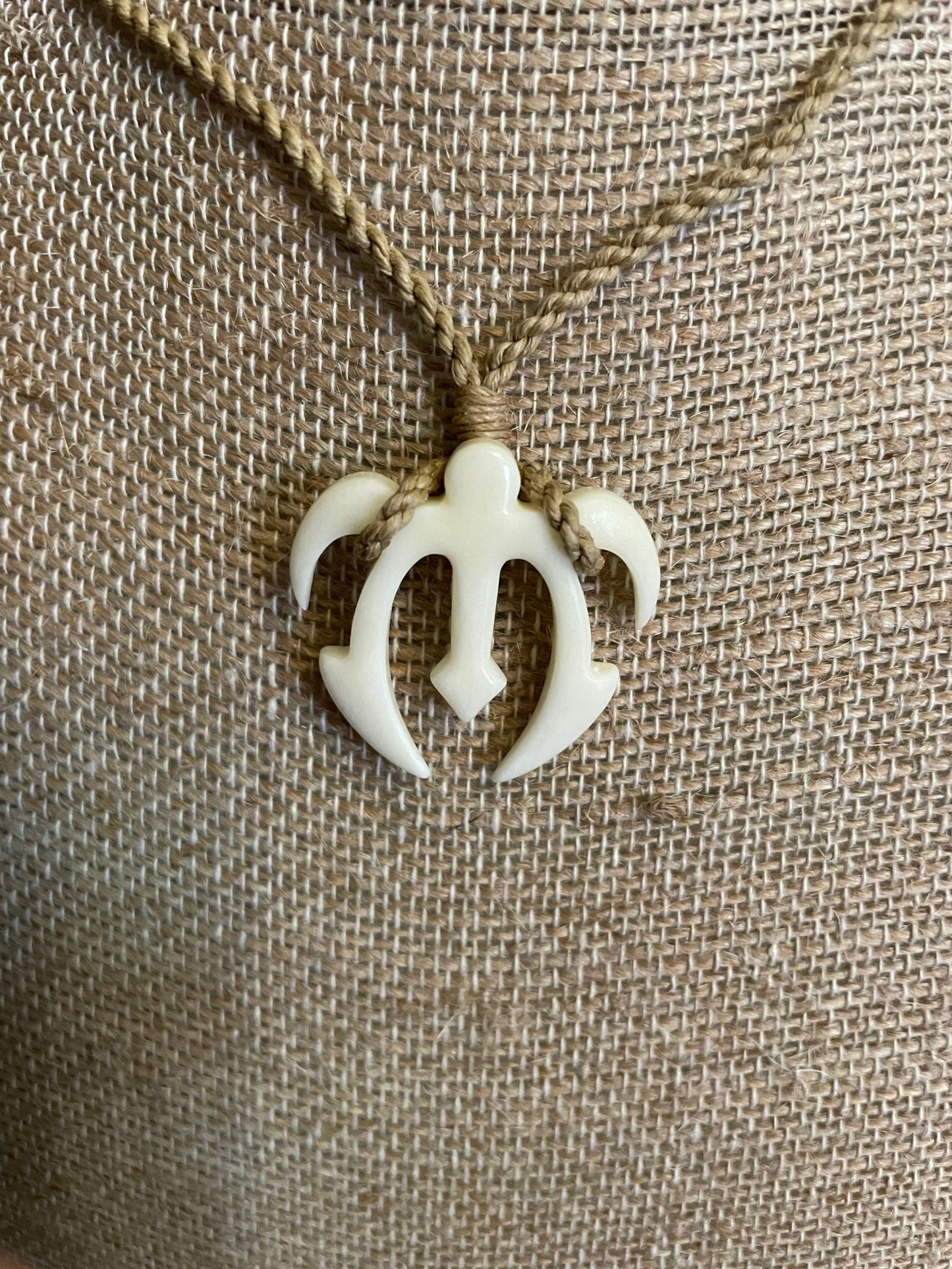 Triton Sea Turtle Hand Carved from Solid Buffalo Bone & Wrapped on Adjustable Surfer Cord