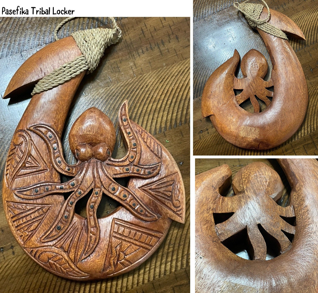 Hand-Carved Wood Makau – Polynesian Octopus Tribal Decor