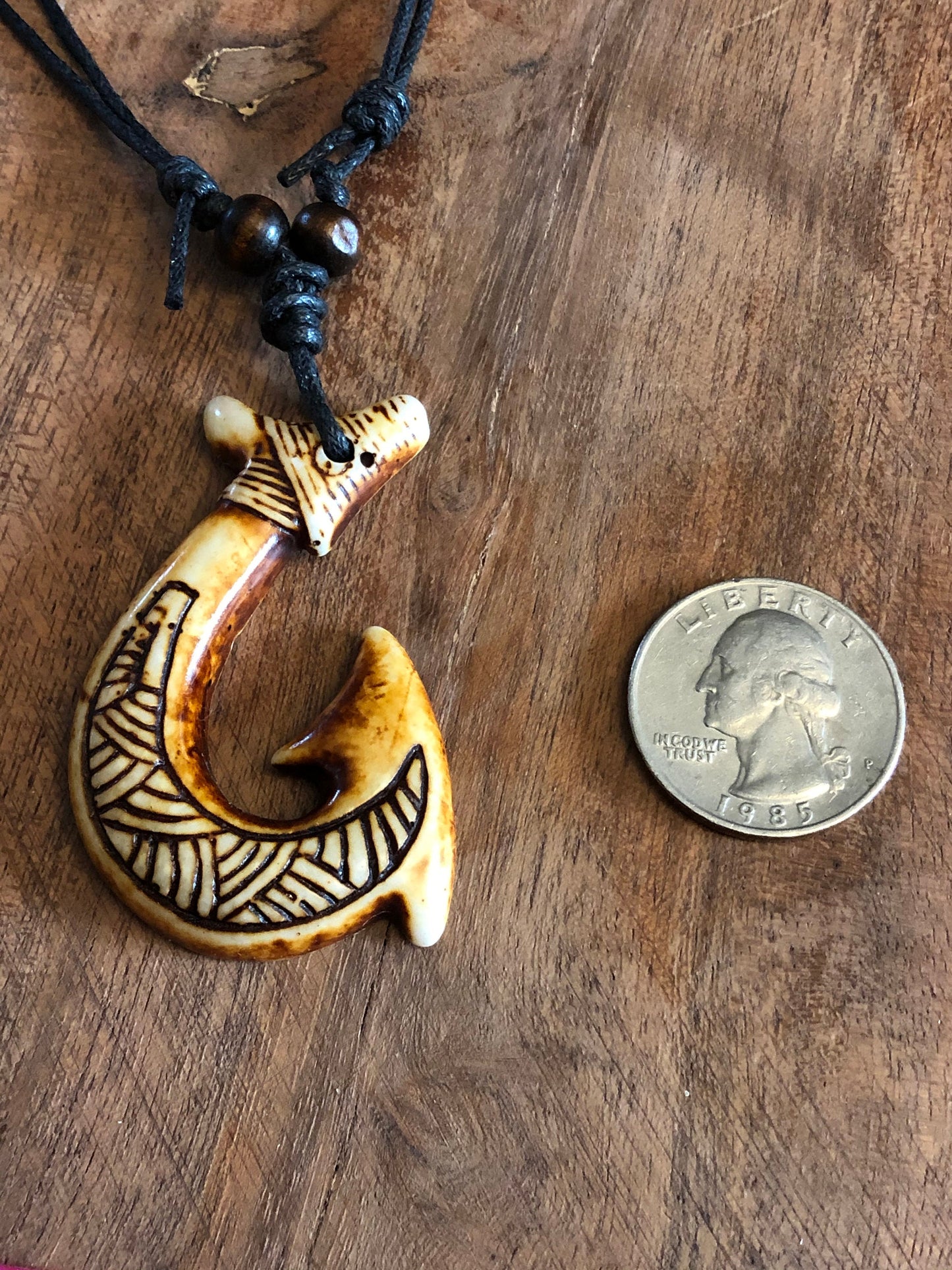 Authentically Handcrafted Polynesian Makau or a fish Hook Adjustable Bone Necklace