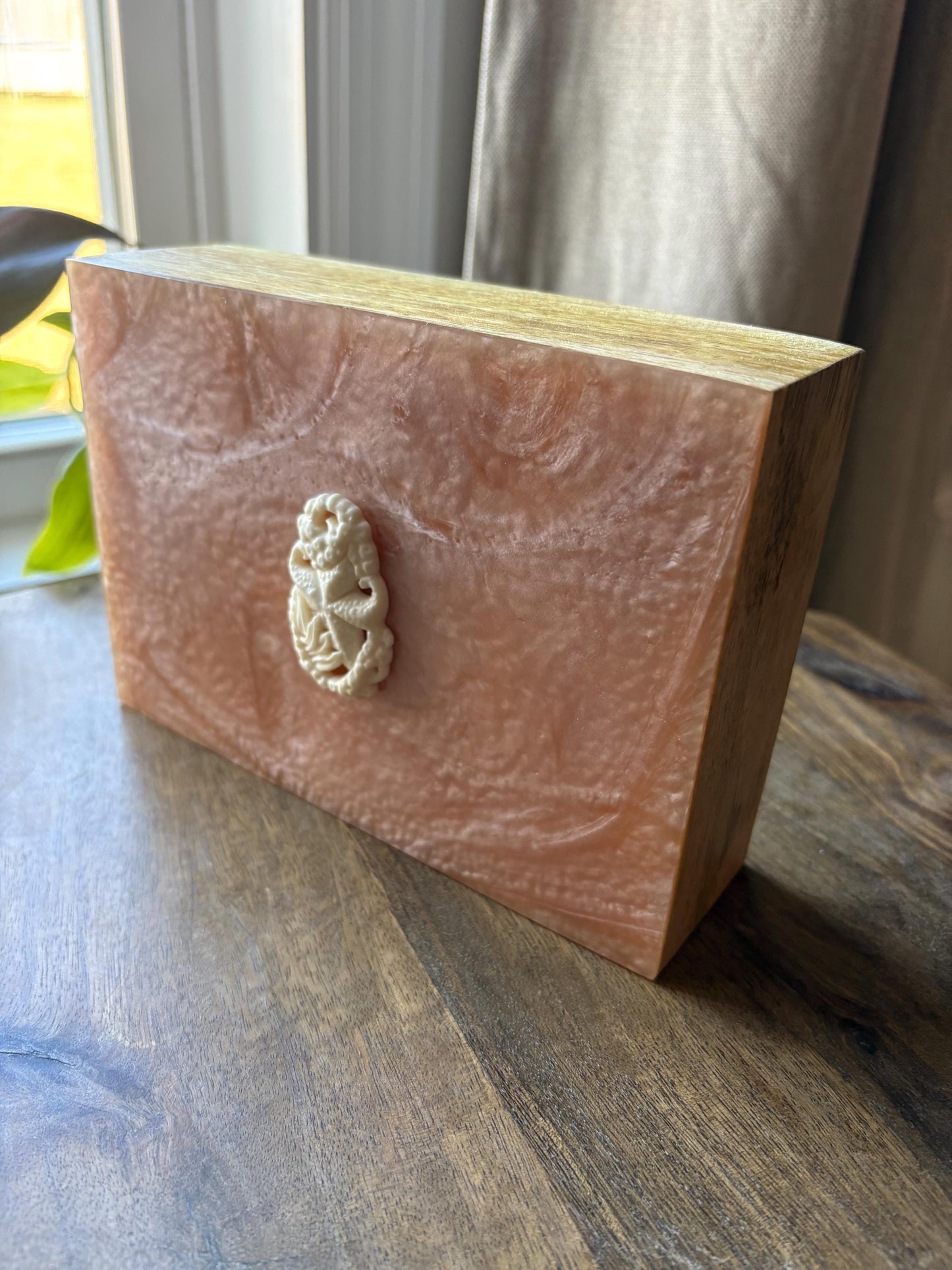 Hand-Crafted Polynesian & Micronesian Wooden and Faux Shell Inlay Box with Bone Starfish Decor