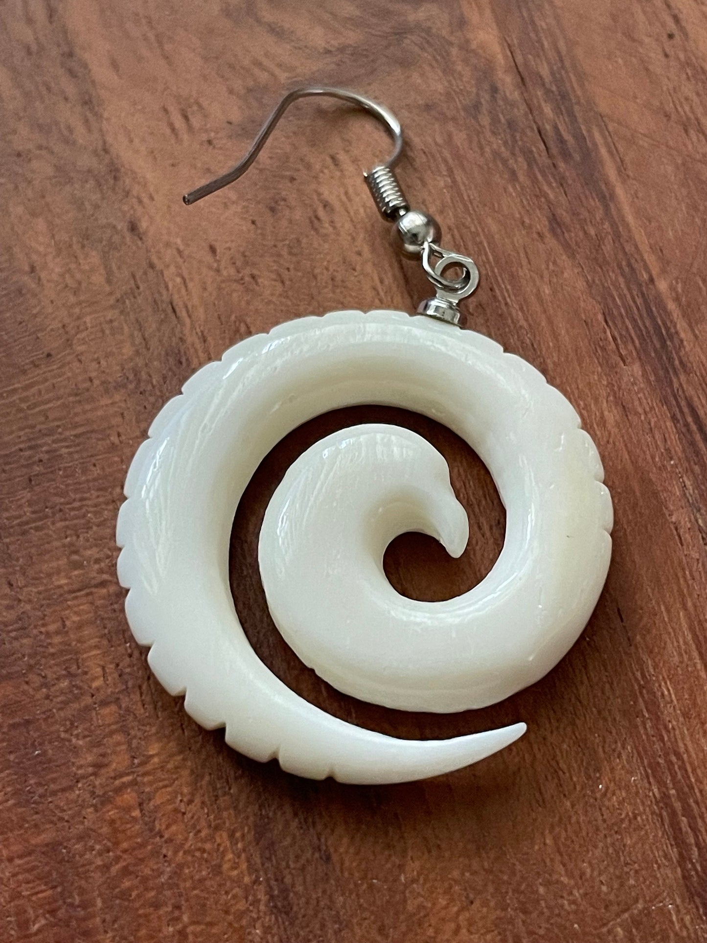 Bone Koru Dangle Earrings – Polynesian Eagle, .925 Silver