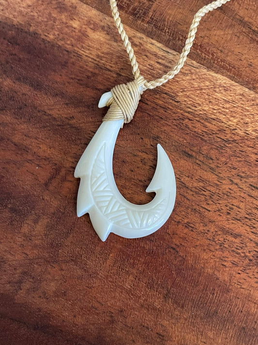 Warrior’s Hei Makau Solid Bone Fish Hook Pendant for Protection on Water