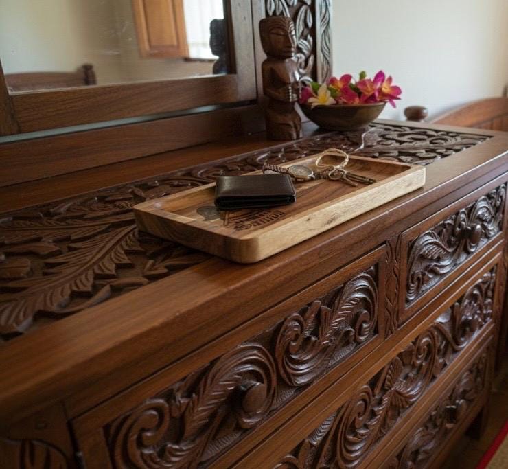Samoan Seal Teak Tray: Samoan Engraved Wood Dish