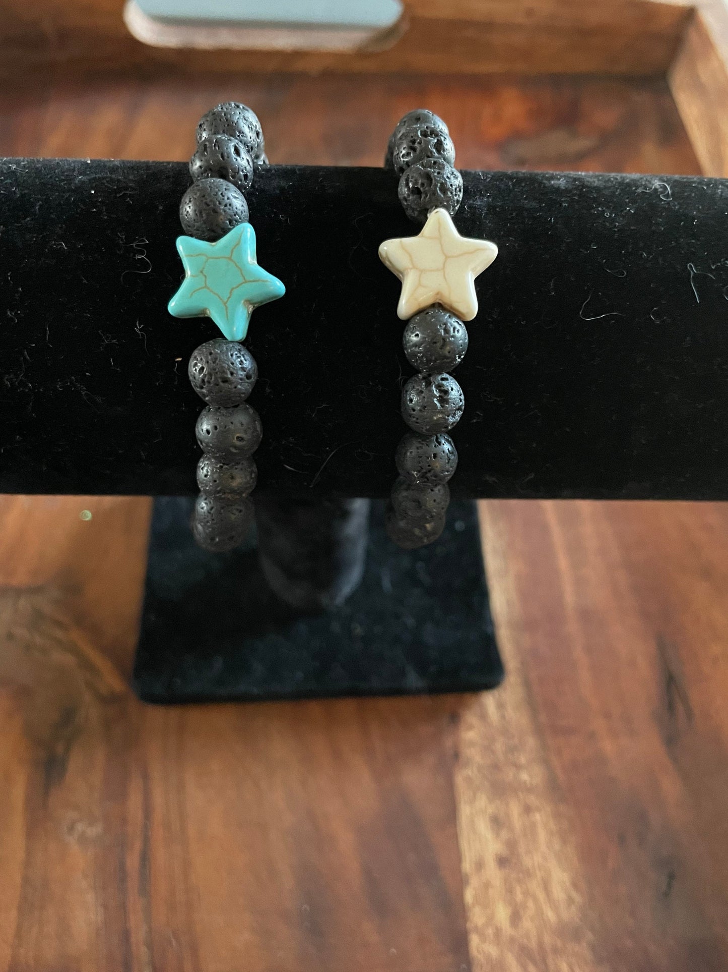 Authentic Lava Bead Elastic Bracelet with Starfish or  iʻa hōkū Clay Bead