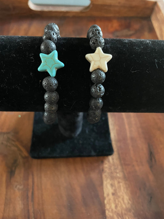 Authentic Lava Bead Elastic Bracelet with Starfish or  iʻa hōkū Clay Bead