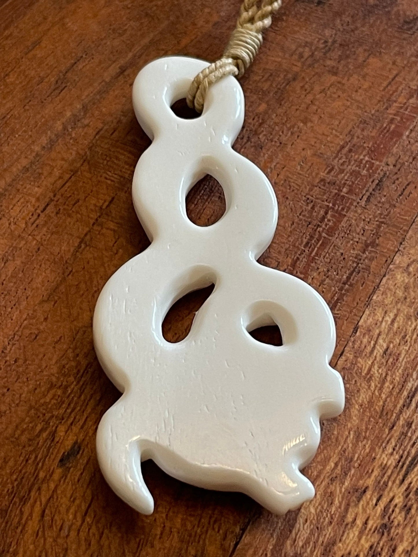 Hand Carved Buffalo Bone Turtle Pikorua Necklace, Adjustable Length