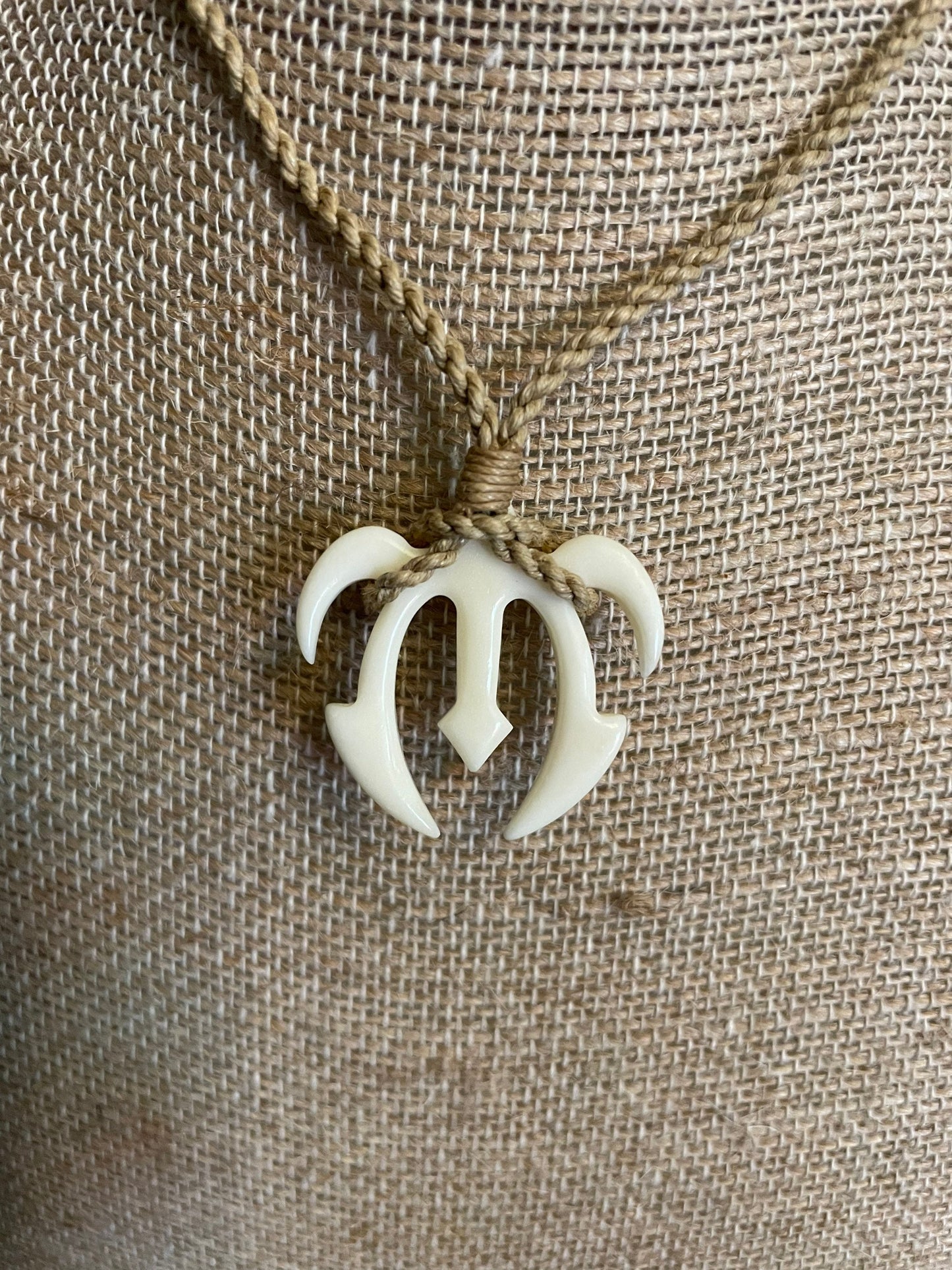 Triton Sea Turtle Hand Carved from Solid Buffalo Bone & Wrapped on Adjustable Surfer Cord