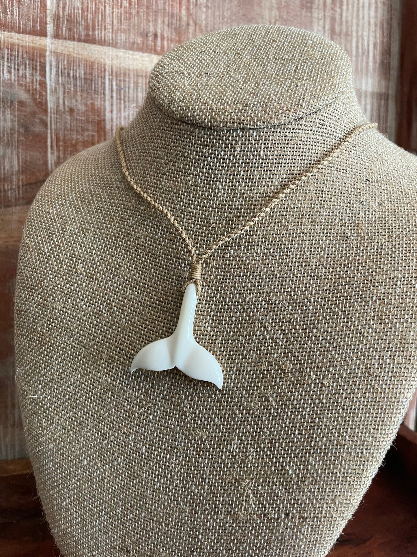 Hand Carved Bone Whale Tail Necklace - Polynesian Tribal Pendant