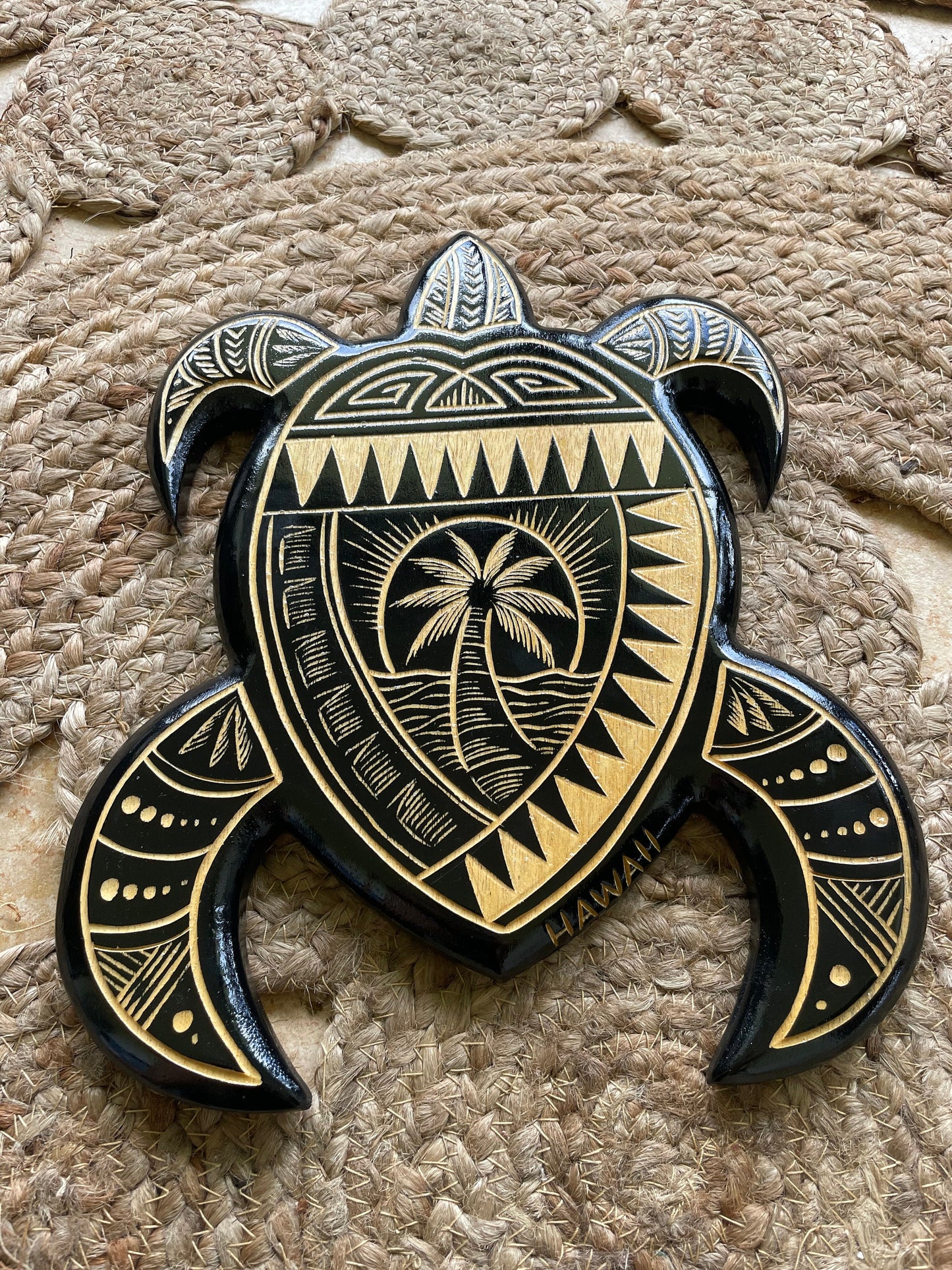 Hand Carved Sea Turtle Plaque – Polynesian Hawaiian Decor