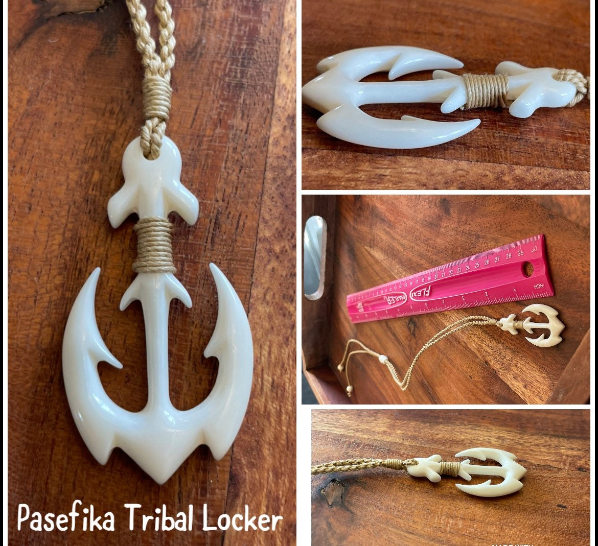 Calm Seas- Hand Carved Buffalo Bone Anchor Adjustable Necklace