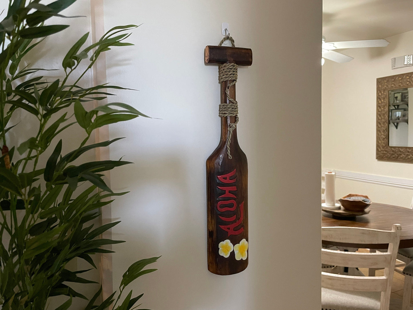 Solid Wood Hand Carved and Painted Aloha Hawaiian Paddle Wall Art