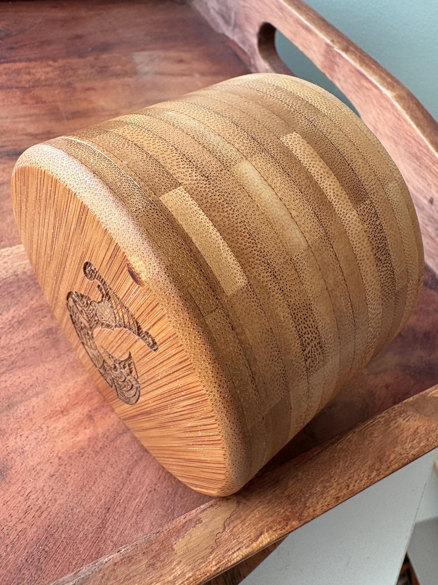 Makau Fish Hook Bamboo Spice Container: Pacific Islander Engraved Wood Dish